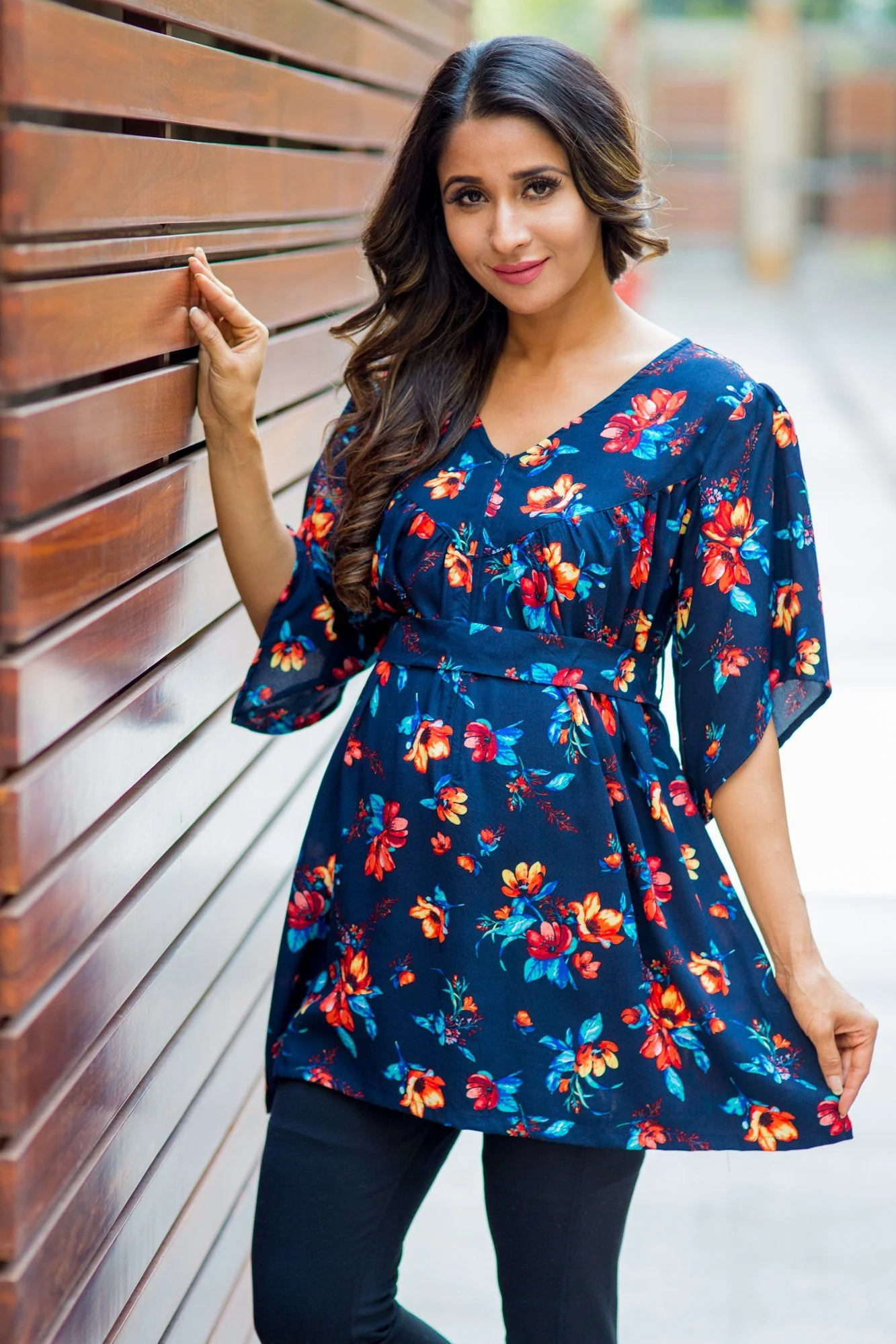 Front Zip Luminating Floral Print Cotton Maternity Nursing Top - Chenance