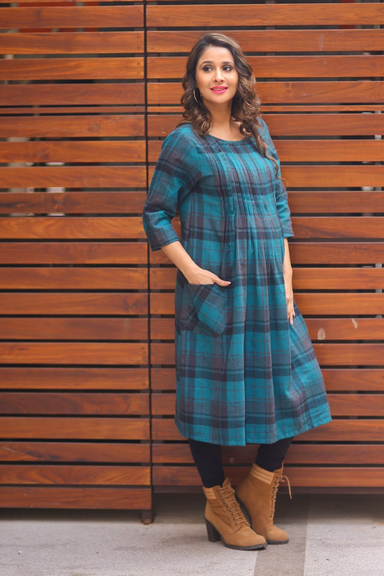 Forest Green Pintucks Nursing Dress - Chenance