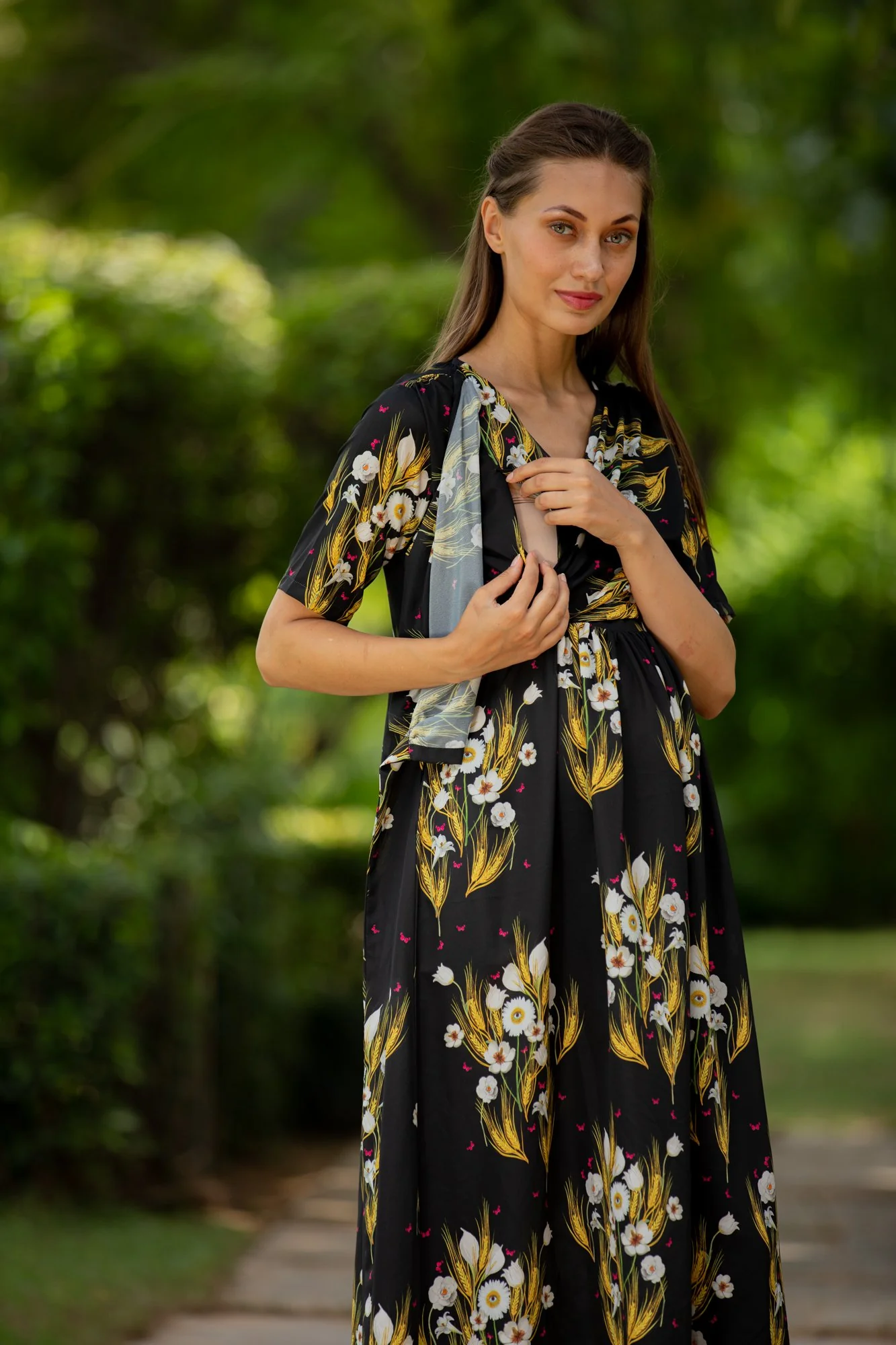 Black Tulip Maternity & Nursing Hi-Low Wrap Dress - Chenance