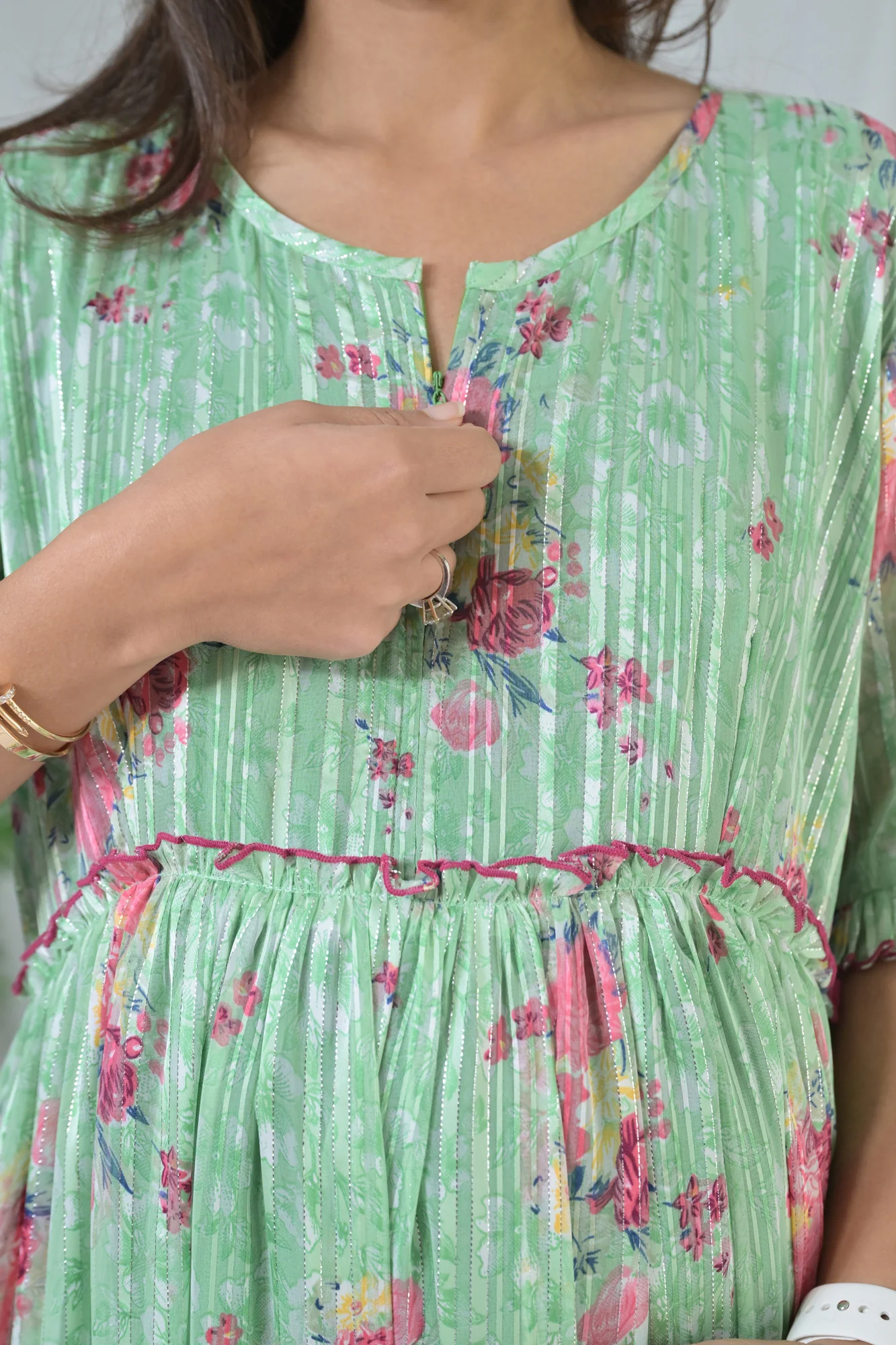 Graceful Mint Green Frill Maternity & Nursing Dress - Chenance