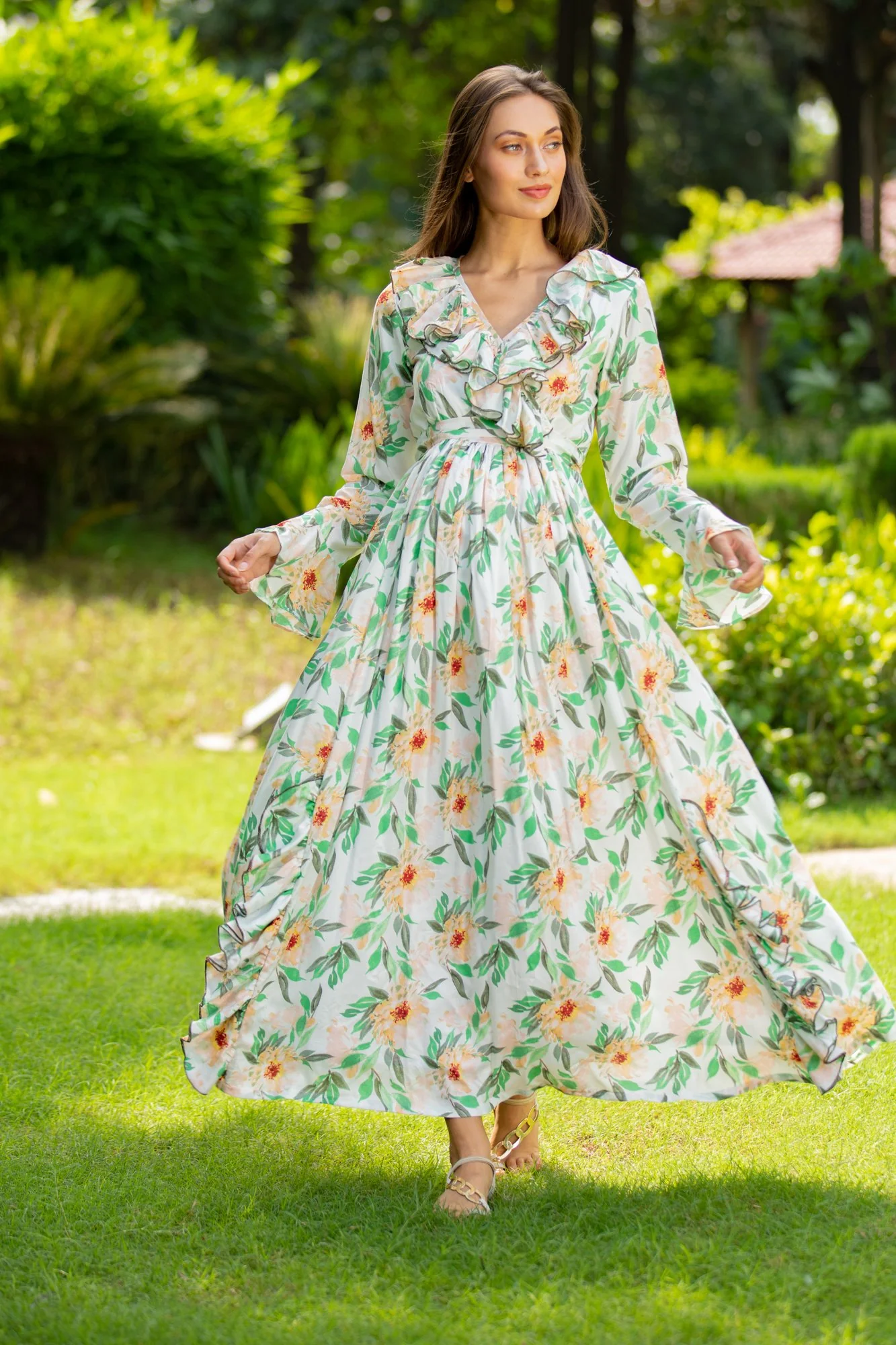 Daisy Floral Maternity & Nursing Frill Dress - Chenance