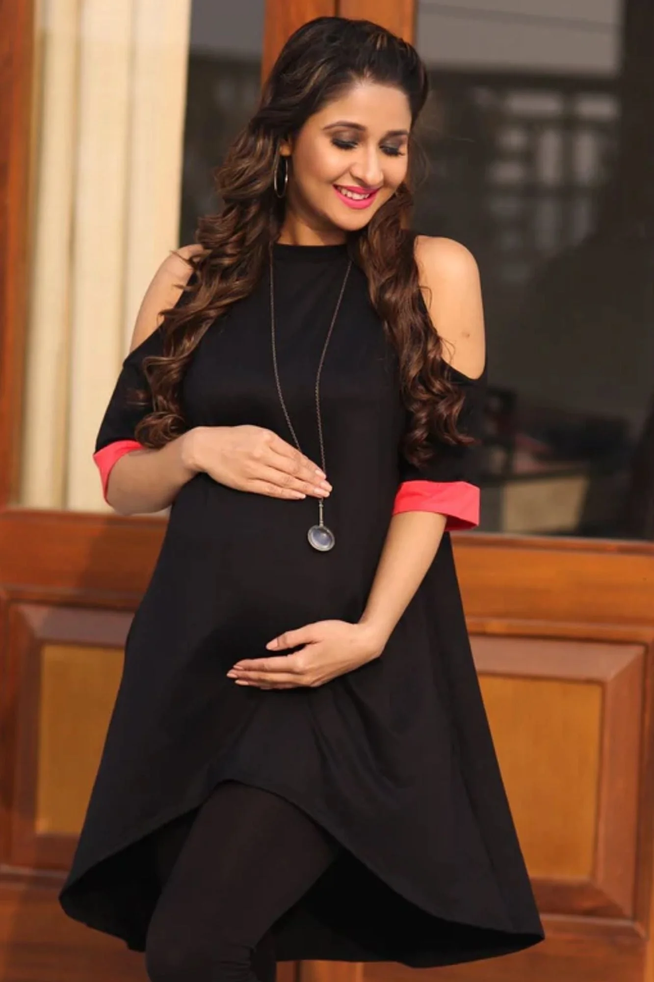 Classic Black Cold Shoulder Maternity Top - Chenance
