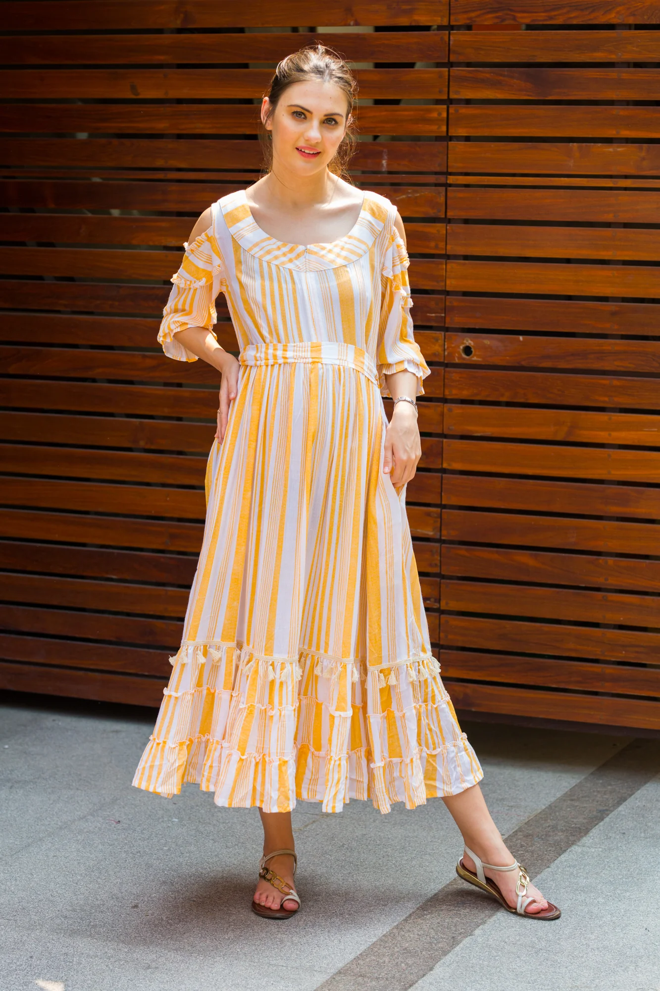 Boho Mustard Frill Maternity & Nursing Maxi - Chenance