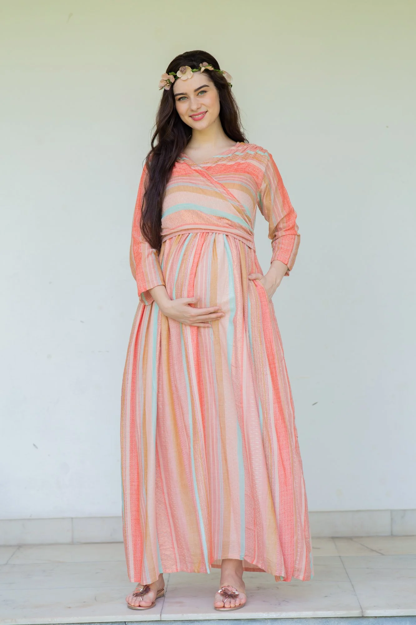 Striped Berry Maternity & Nursing Wrap Dress - Chenance