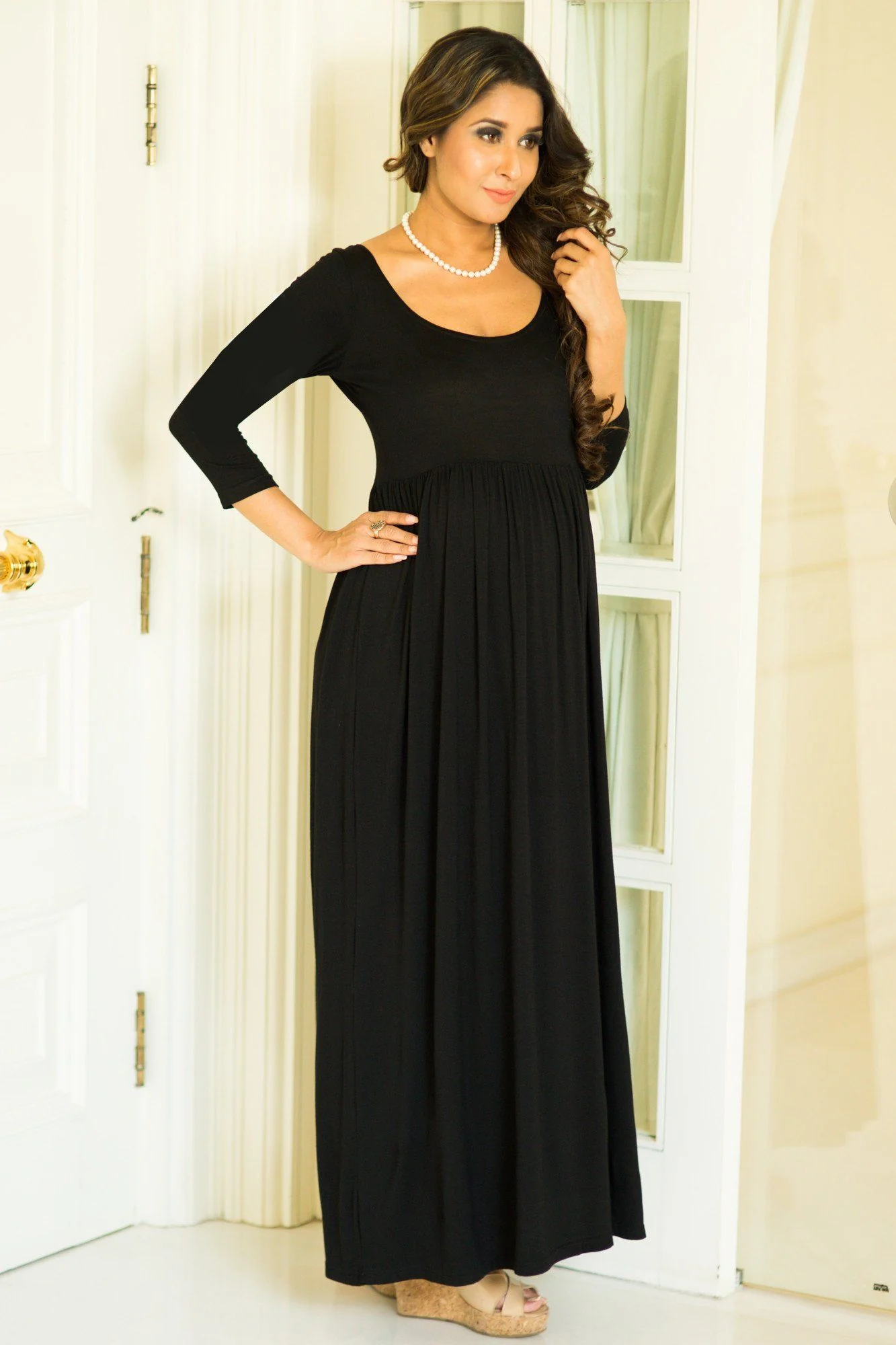 Premium Black Gathered Maternity Dress - Chenance