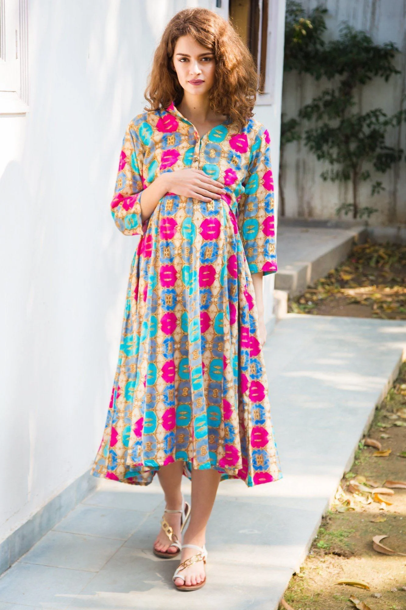Celebration Foil Print Maternity & Nursing Kurta Dress - Chenance