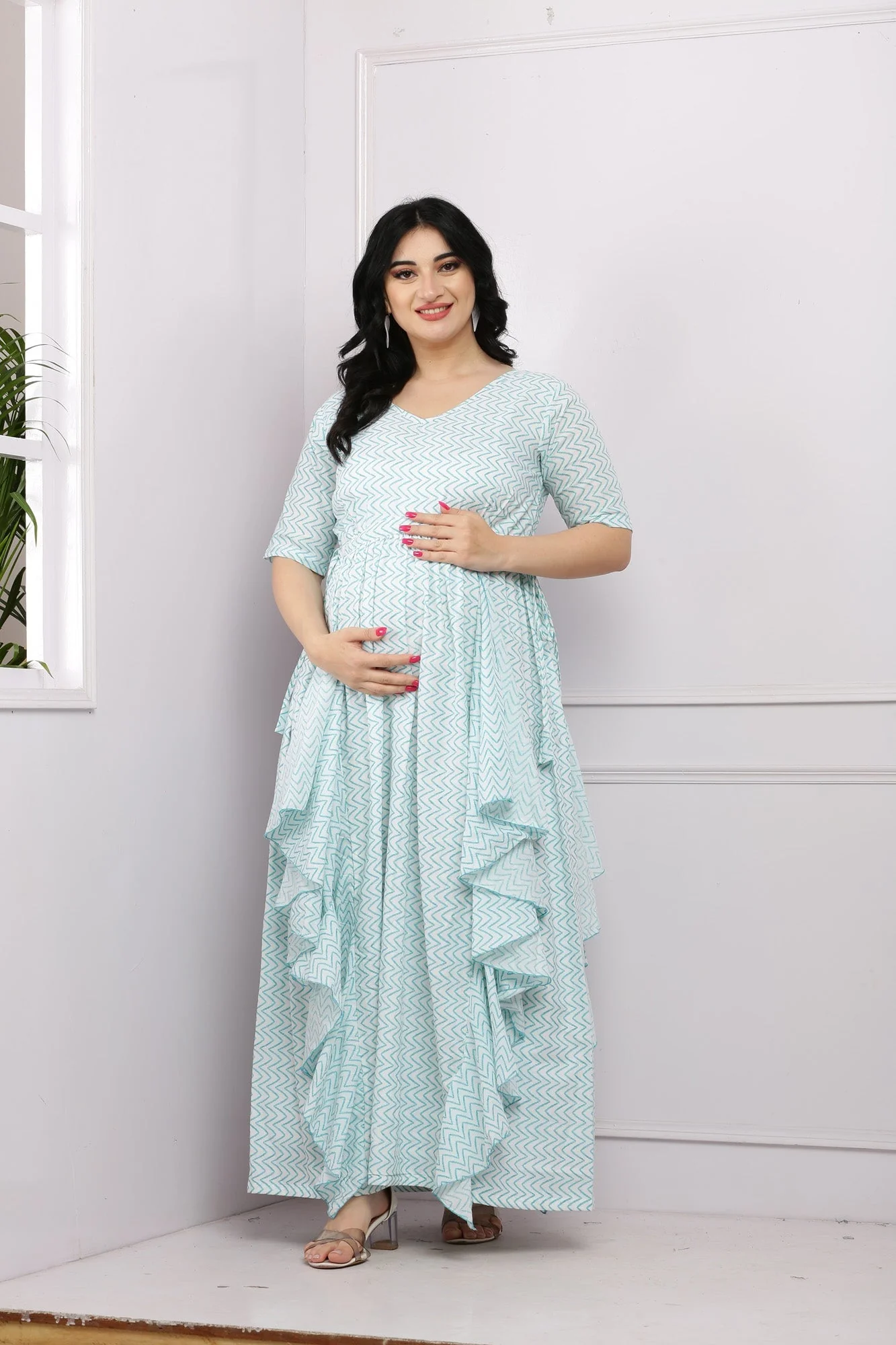 Joyful Blue Nautical Maternity Flow Dress (100% Cotton) - Chenance