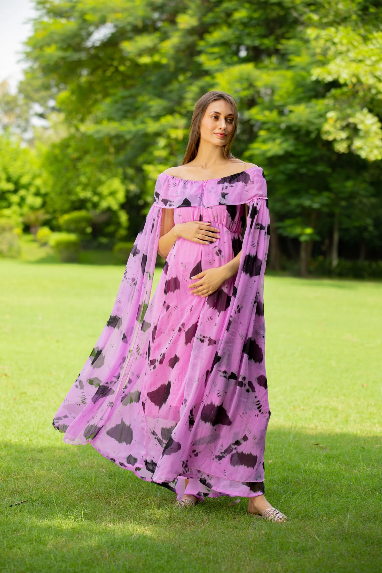 Lavender Flying Sleeves Maternity & Nursing Dress - Chenance