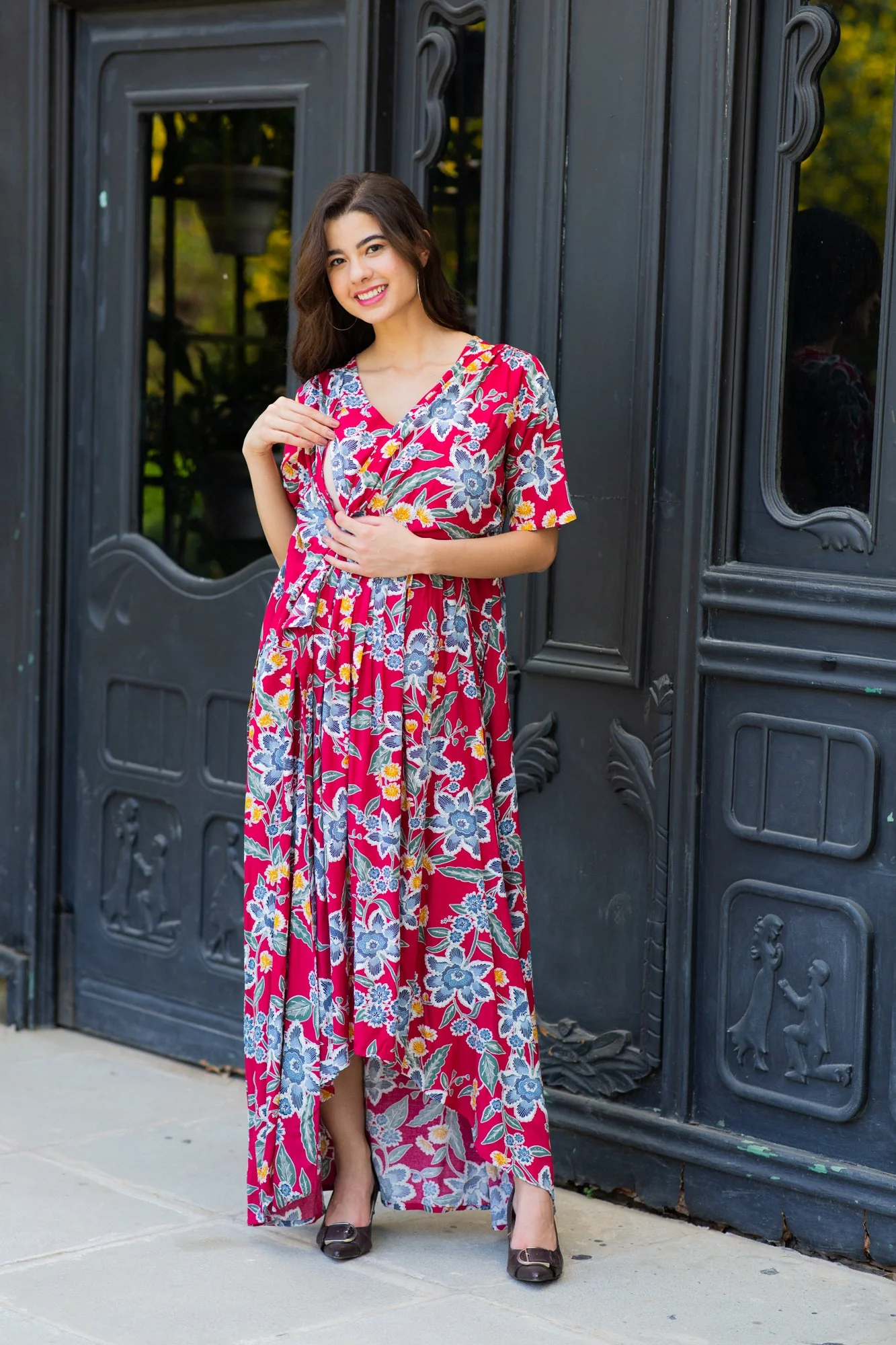 Scarlet Bloom Hi-Low Maternity & Nursing Wrap Dress - Chenance