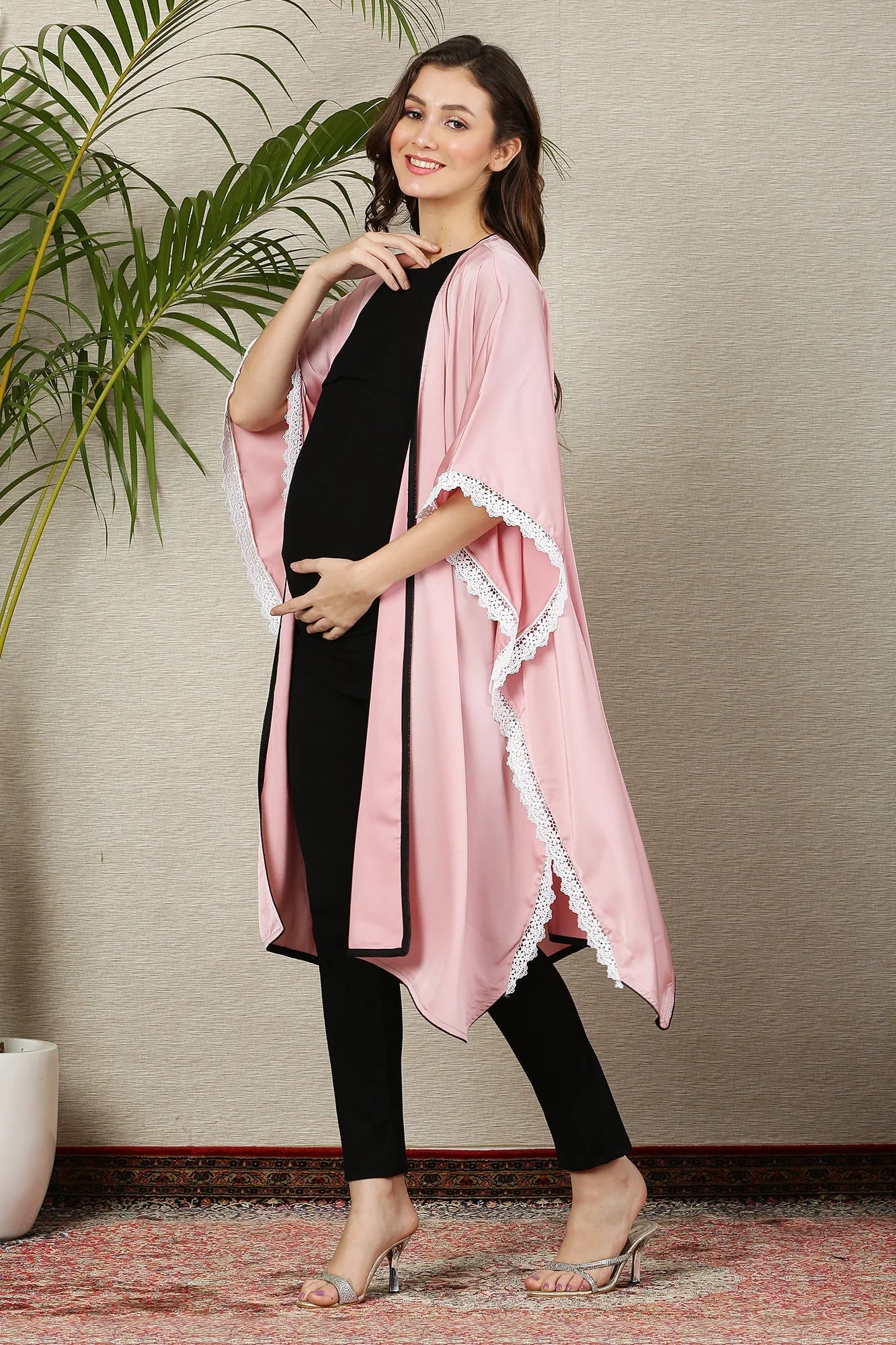 Regal Blush Pink Cascading Maternity Satin Cover Up - Chenance