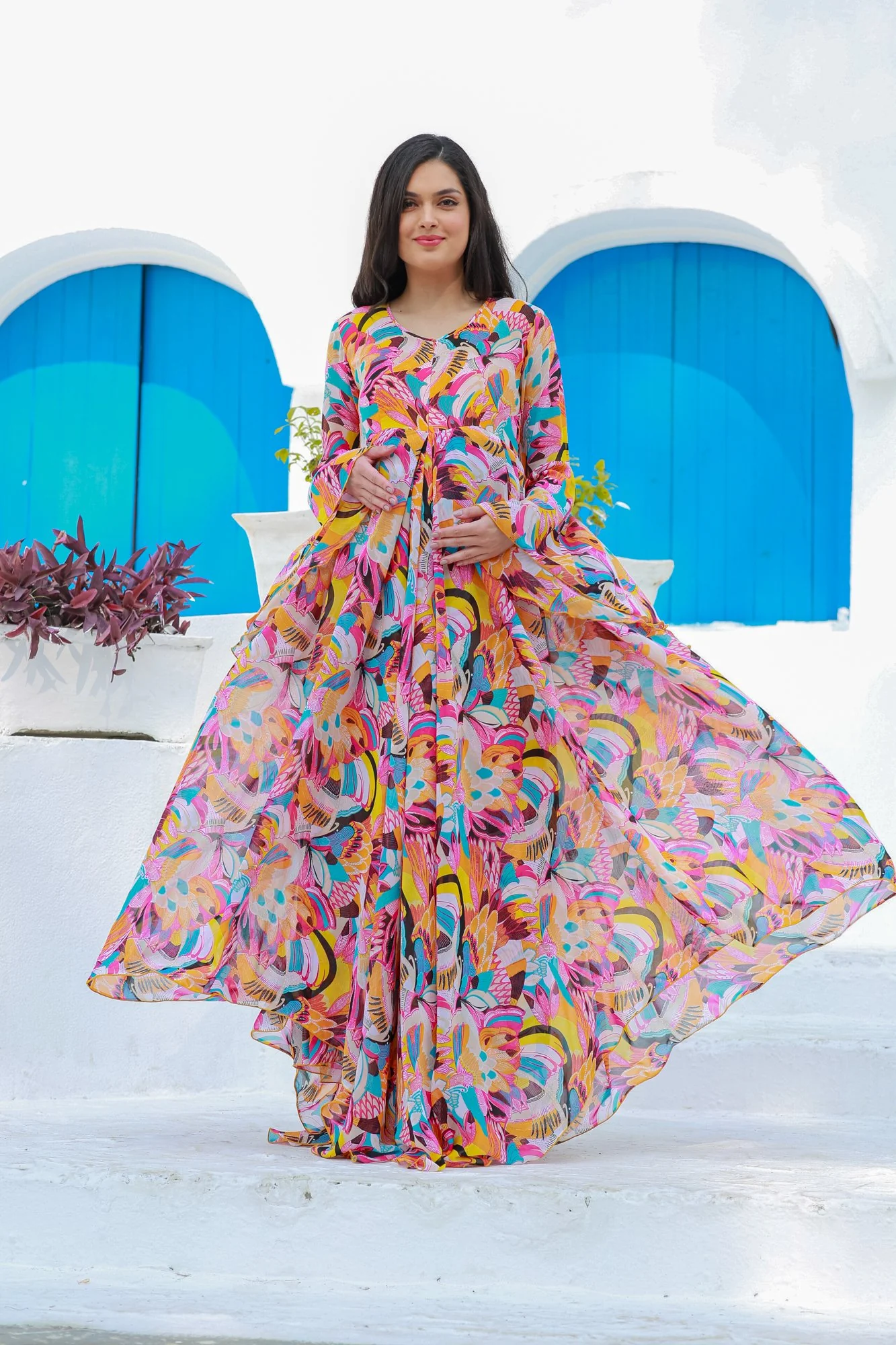 Vibrant Boho Maternity & Nursing Flair Concealed Zip Dress - Chenance