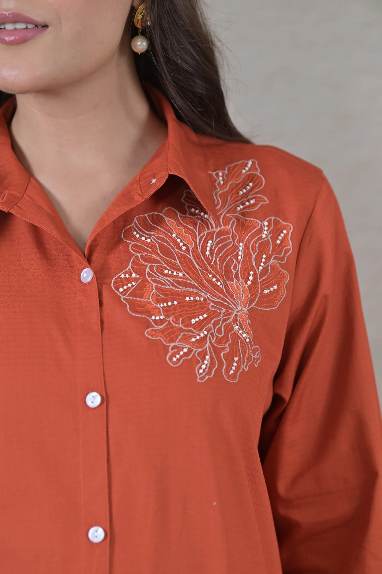 Iconic Tangerine Maternity & Nursing Shirt Coord Set (2 pc) (100% Cotton) - Chenance