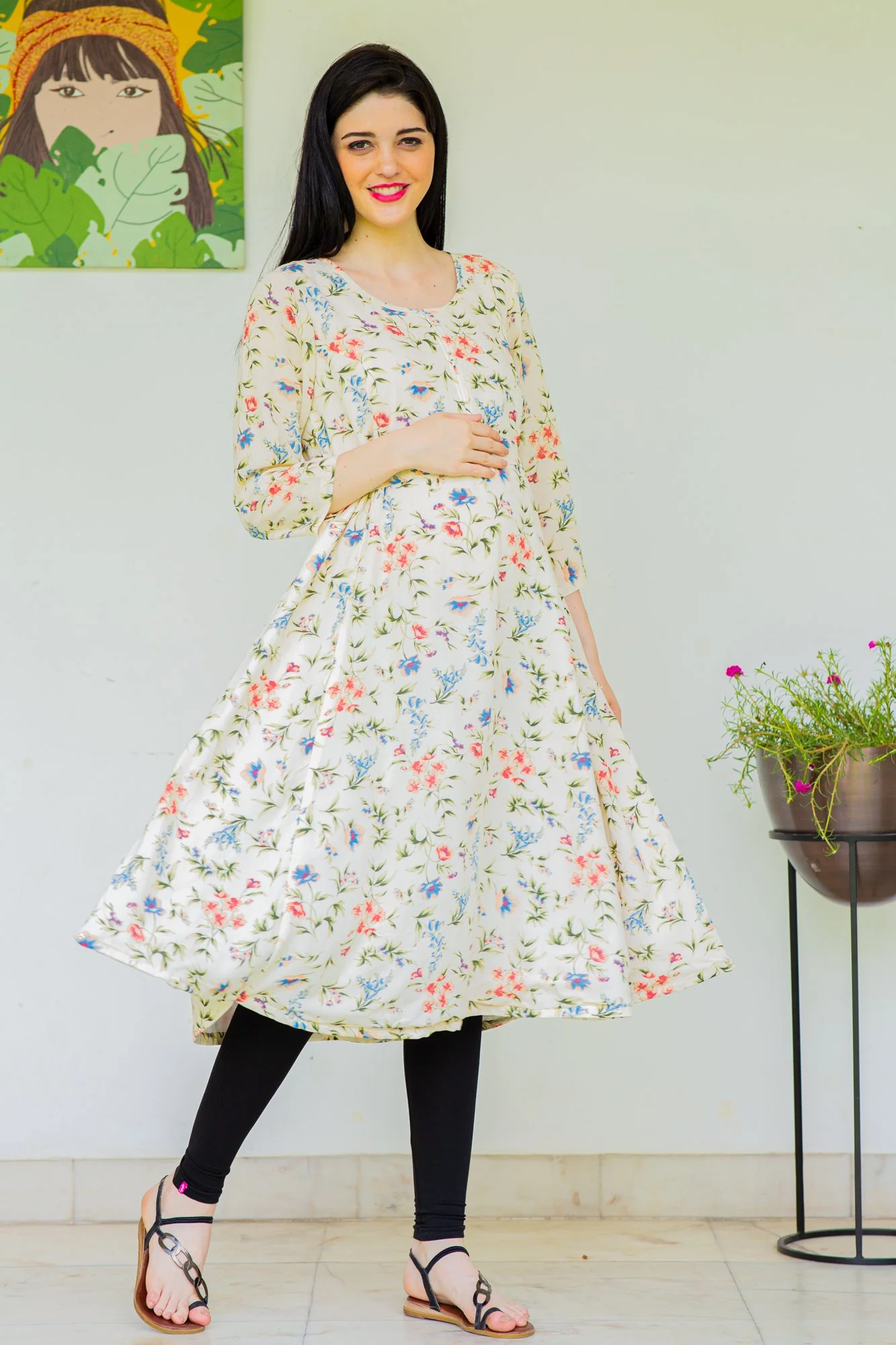 Serene Maternity & Nursing Dual Cowl Dress Kurta - Chenance