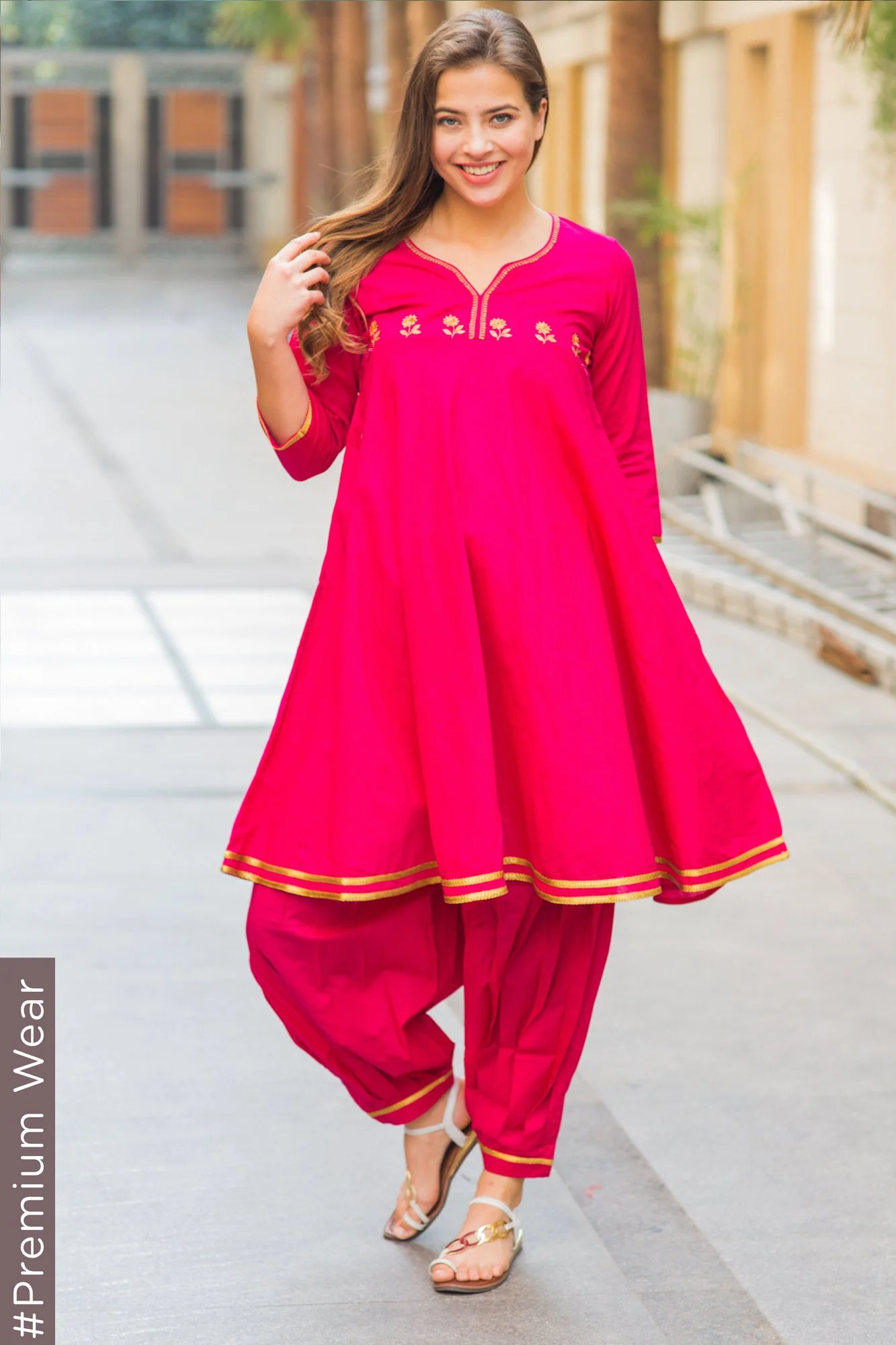 Premium Fuchsia Maternity & Nursing Kurta With Pleated Salwar (2 pc) - Chenance
