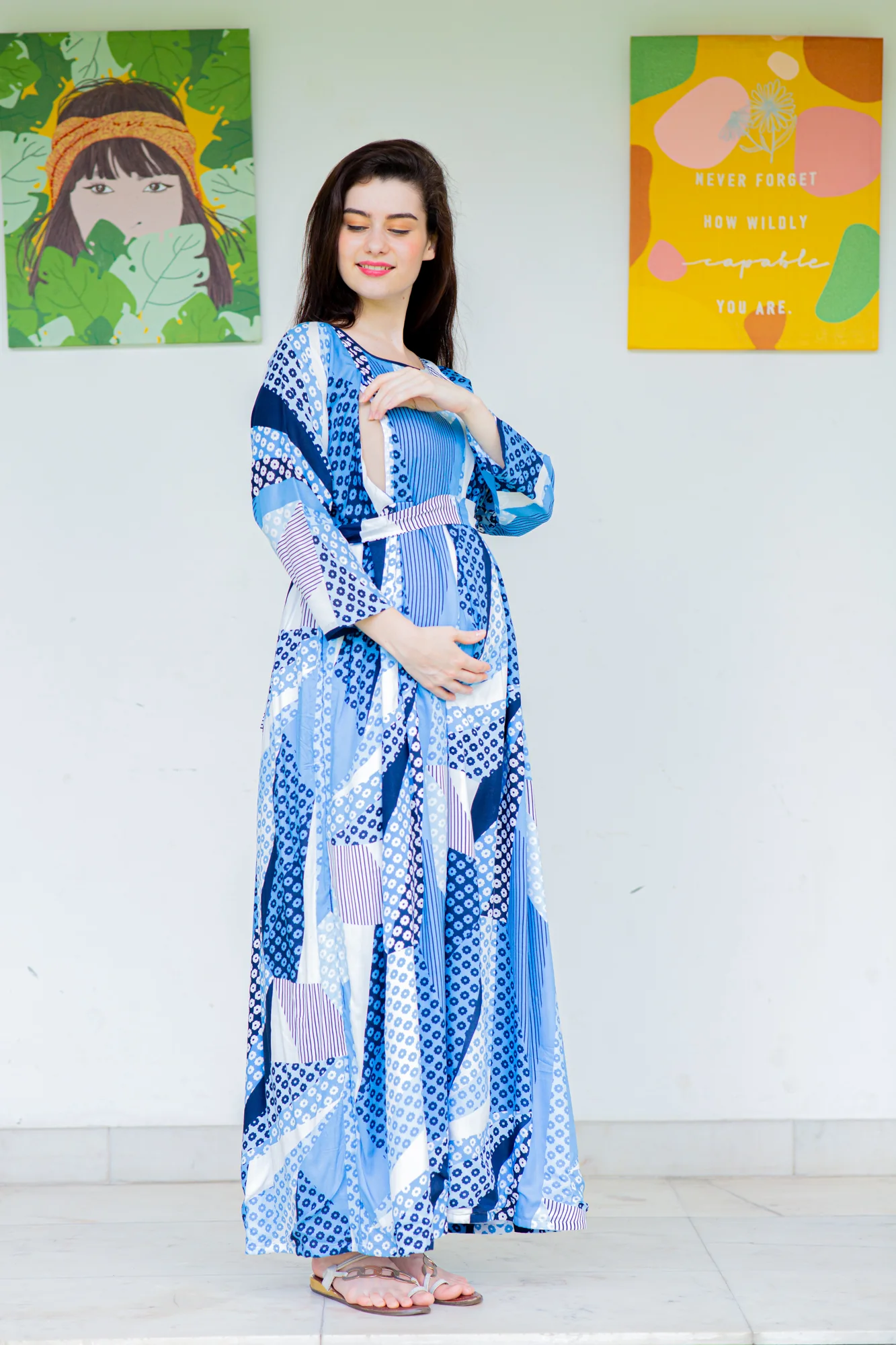 Royal Blue Concealed Zip Maternity & Nursing Maxi - Chenance