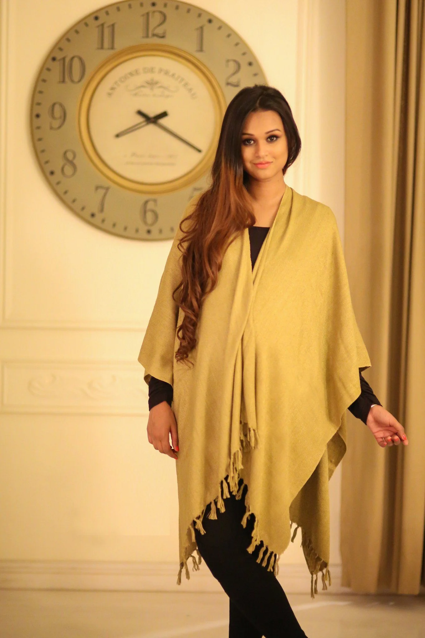 Luxe Lime Olive Handwoven Silk Poncho - Chenance