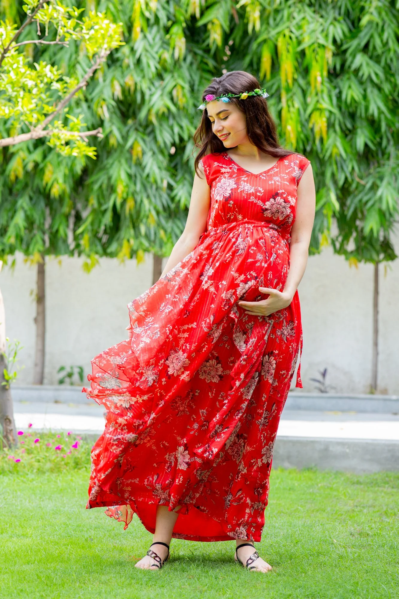 Luxe Tangerine Maternity Flow Dress - Chenance