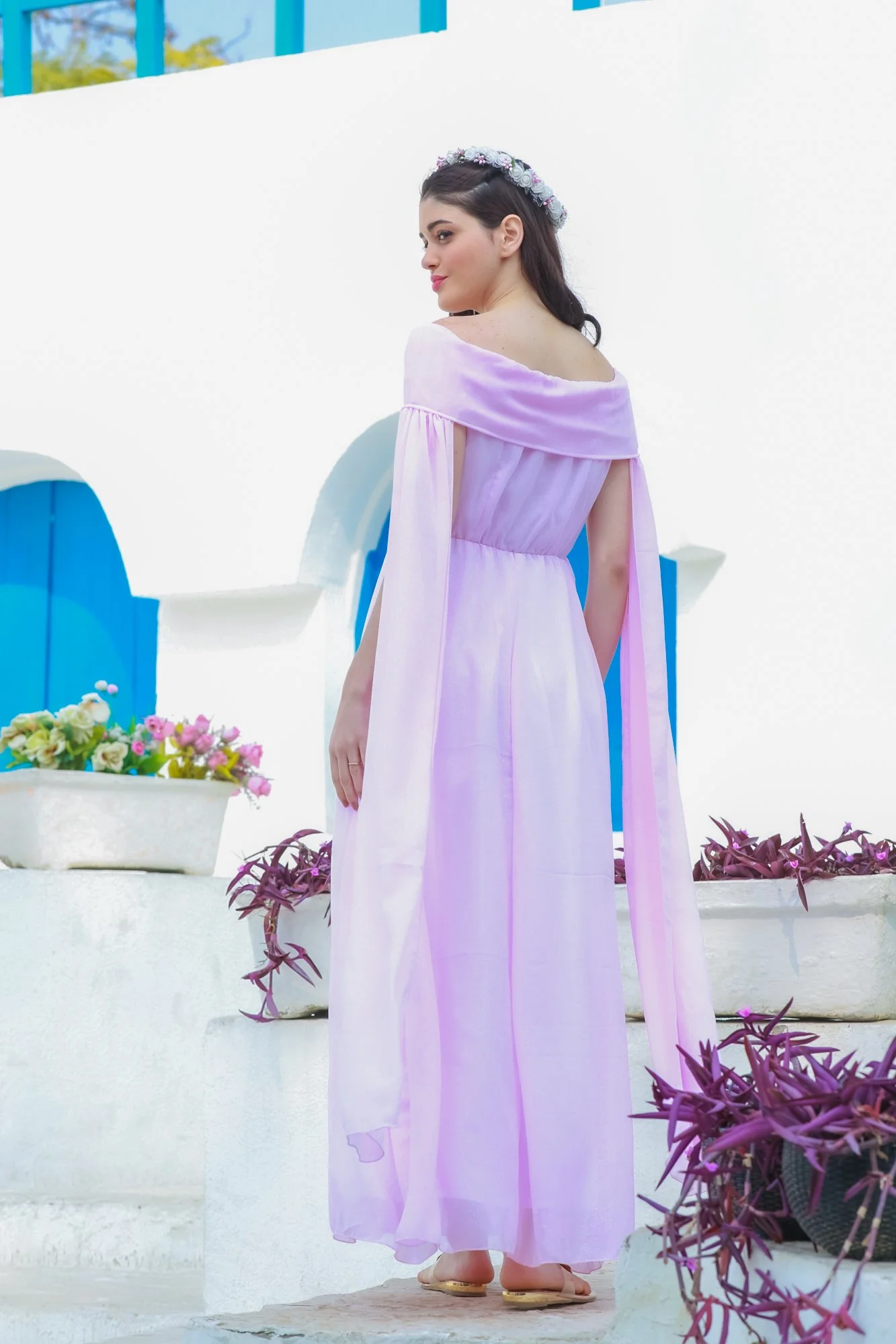 Baby Pink Shimmer Flying Sleeves Maternity Dress - Chenance