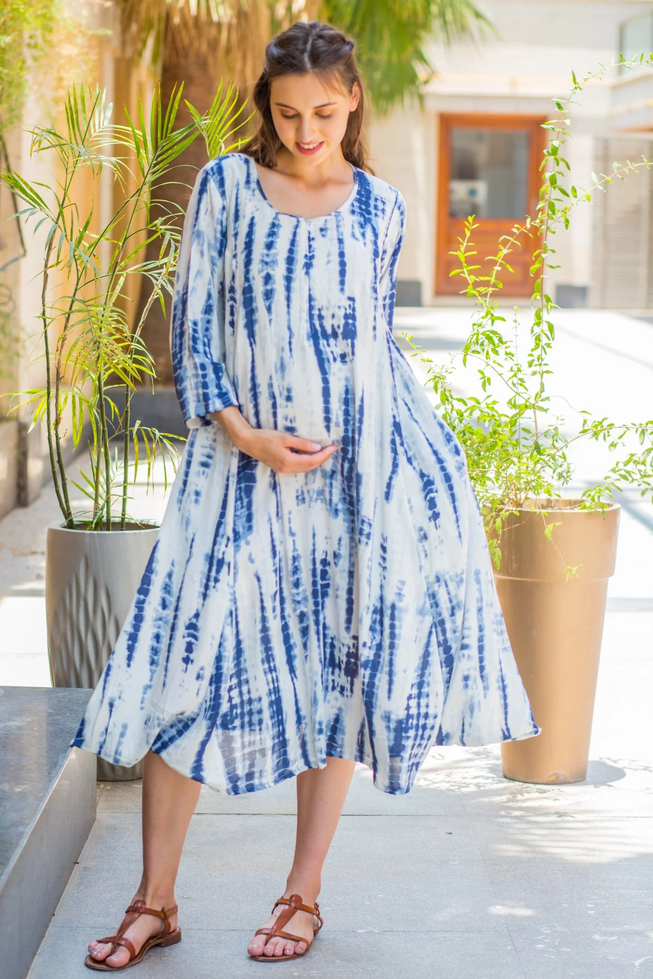 Blue Tie-Dye Cowl Maternity & Nursing Dual Dress Kurta - Chenance