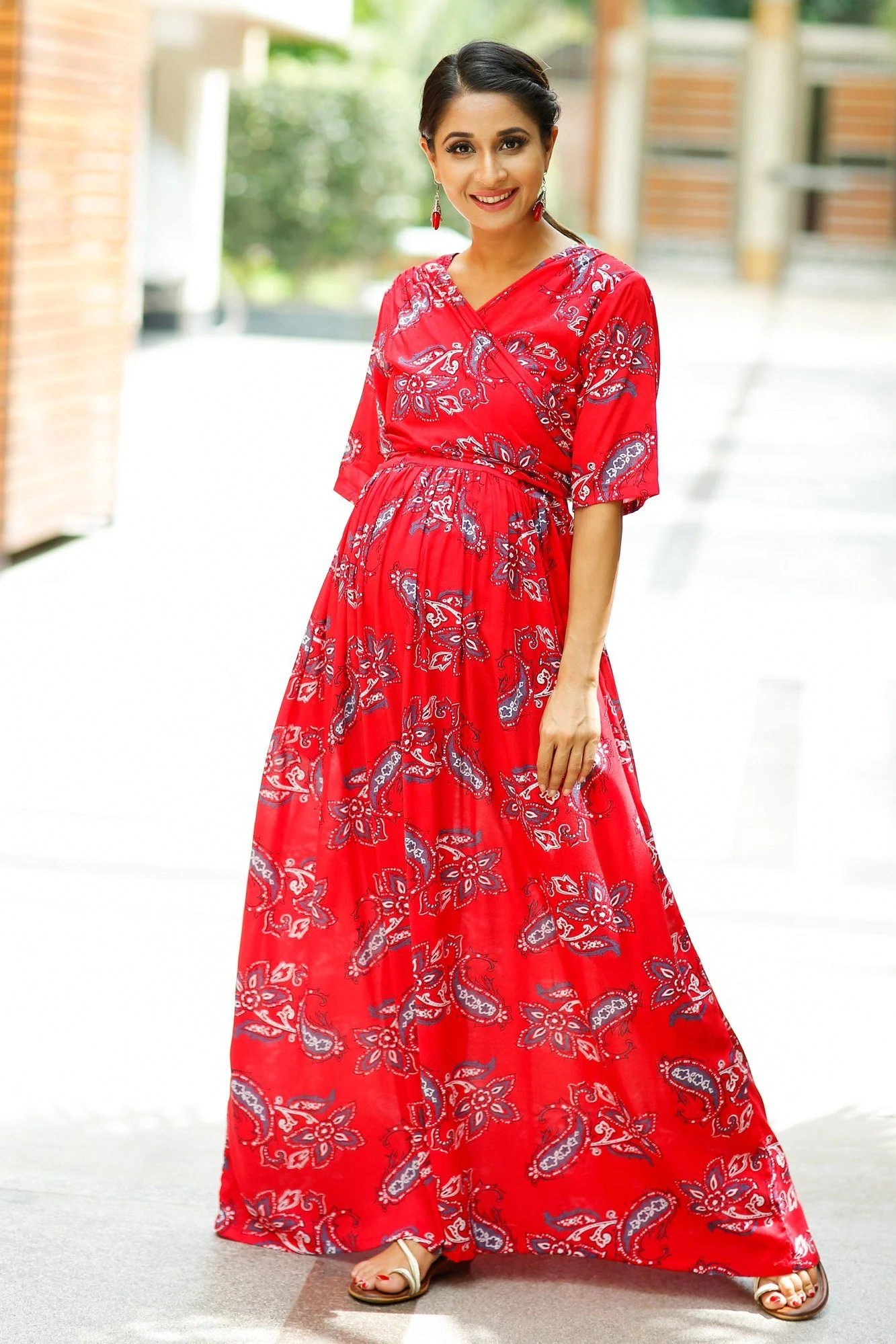 Cherry Red Maternity & Nursing Wrap Dress - Chenance