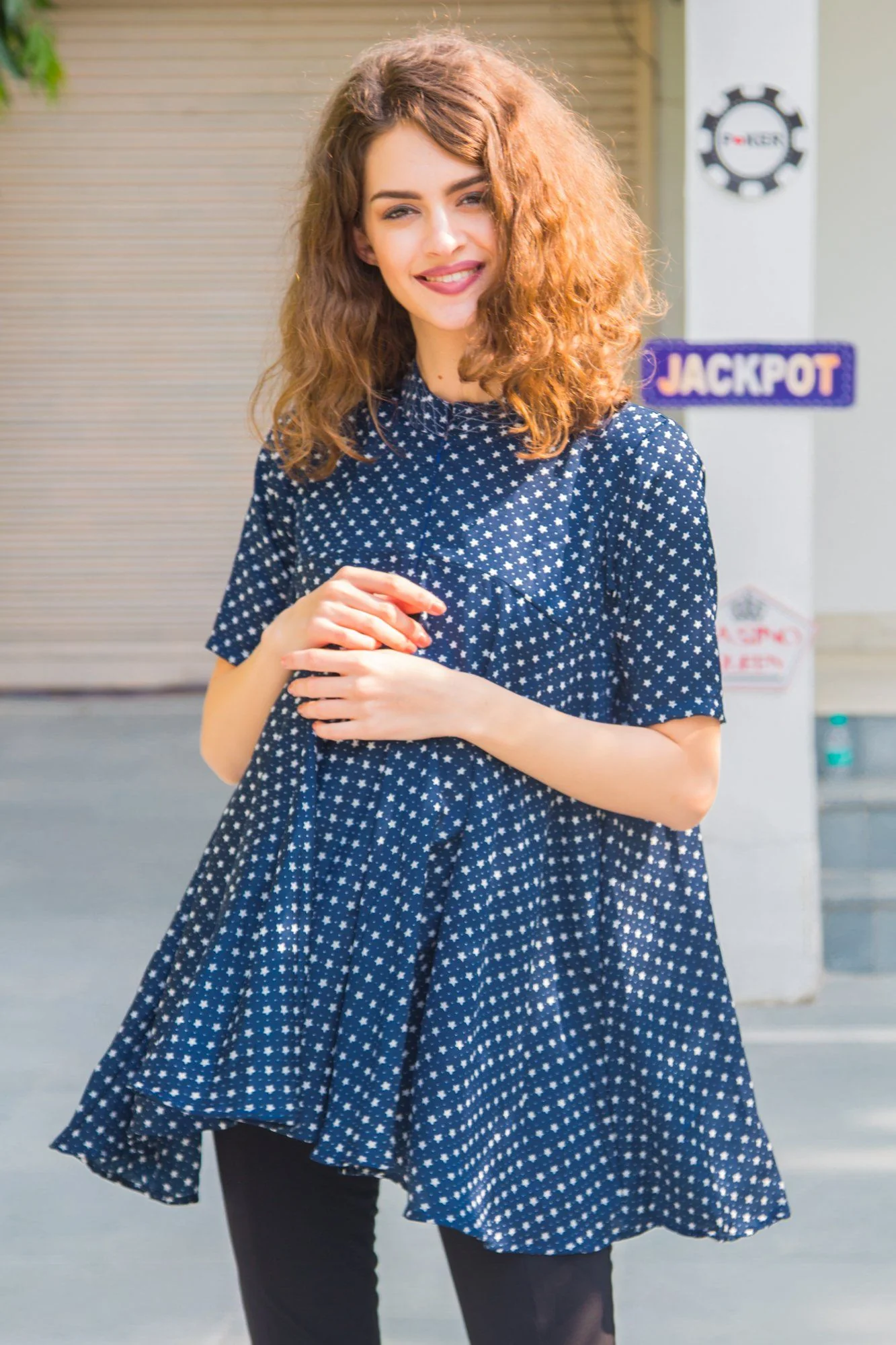 Ebony Starry Flair Maternity & Nursing Top - Chenance