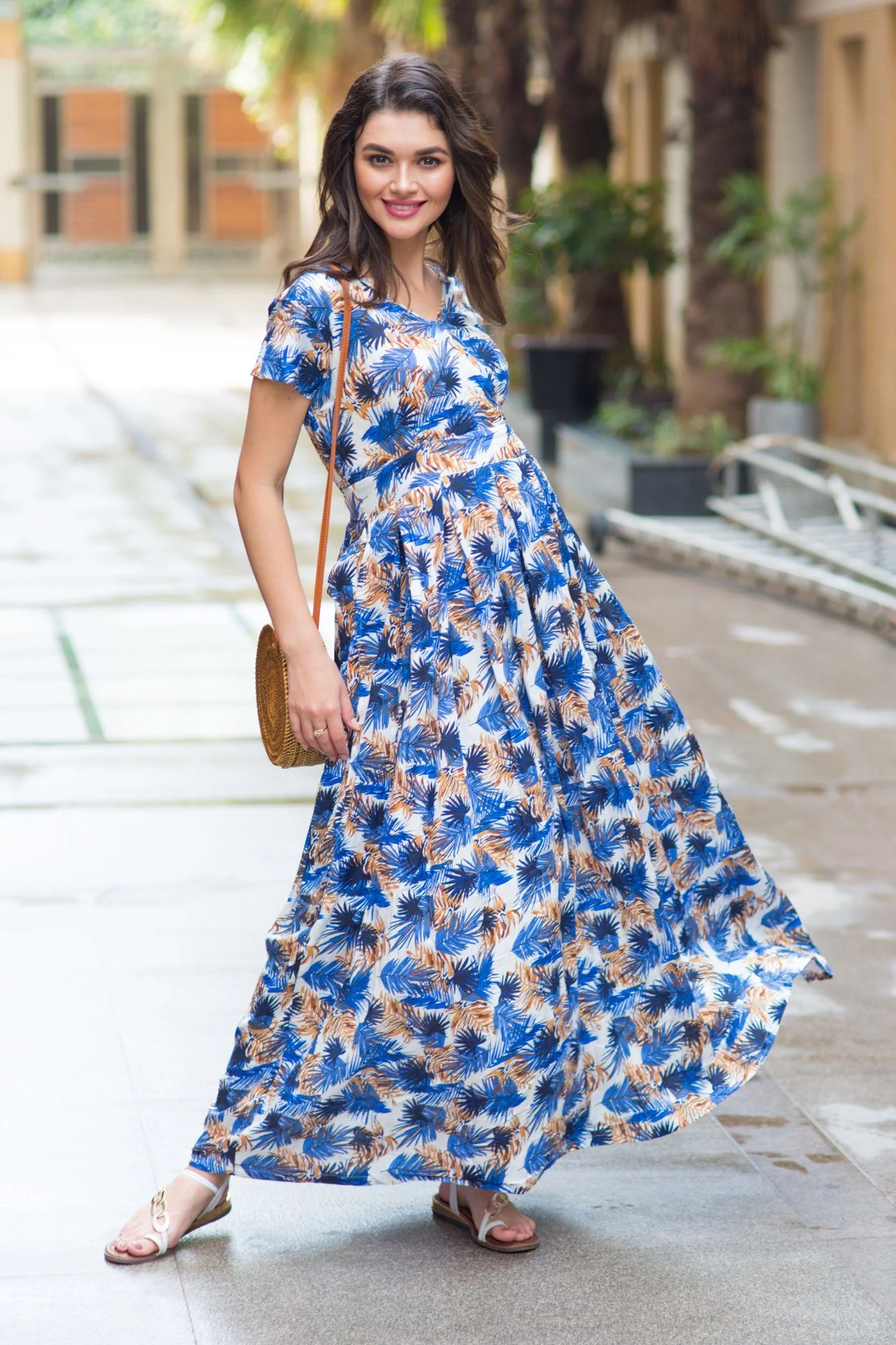 Tropical Leafy Maternity & Nursing Maxi - Chenance