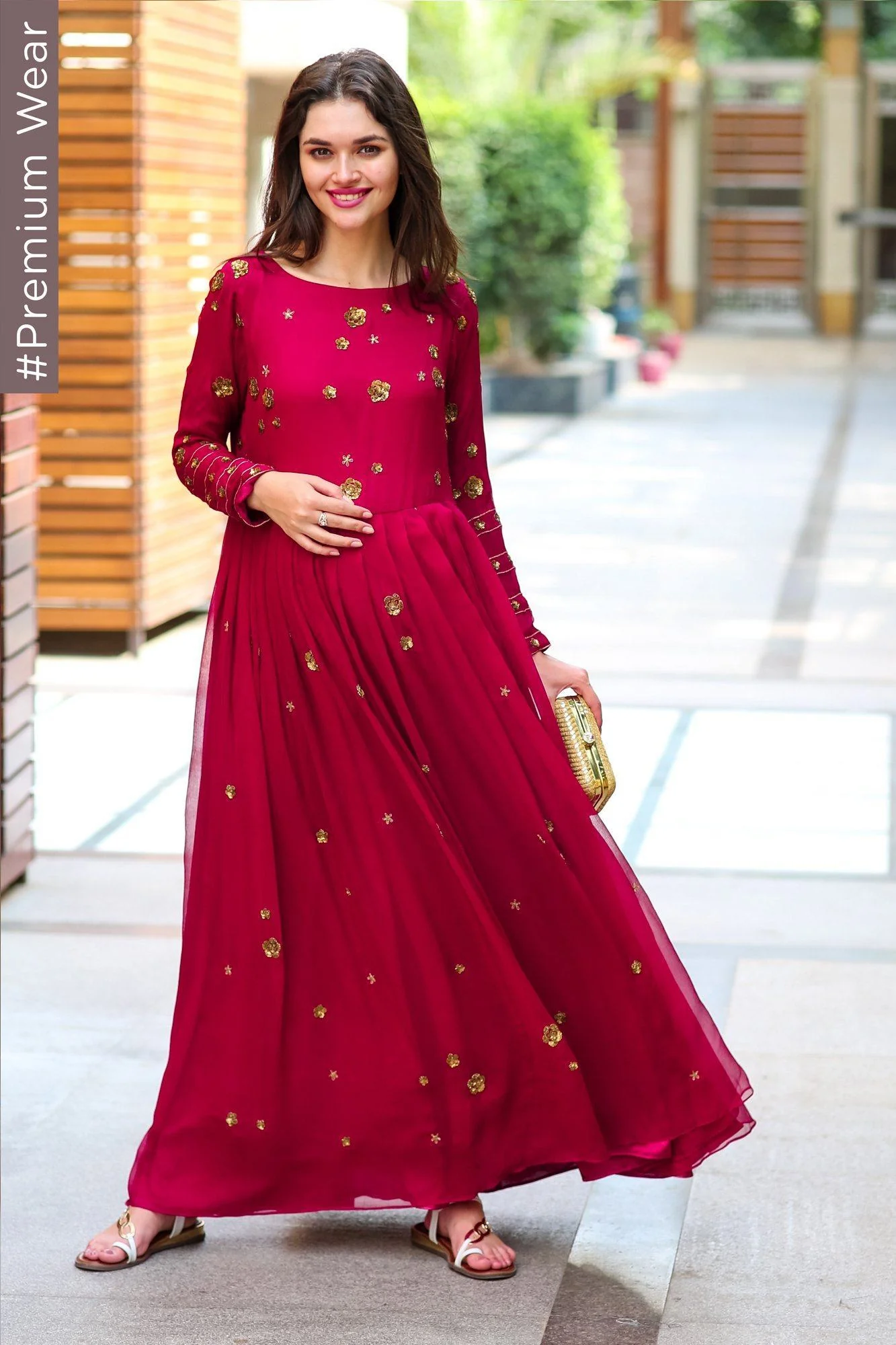 Premium Berry Chiffon Embroidered Maternity Dress - Chenance