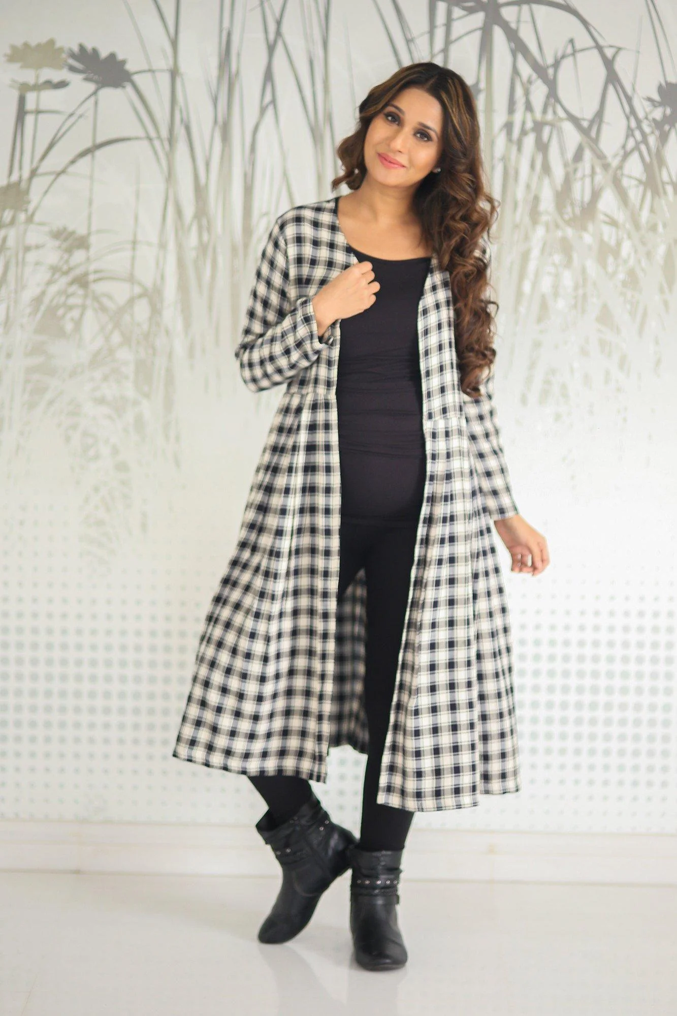 Gathered Plaid Maternity Cover Up - Chenance