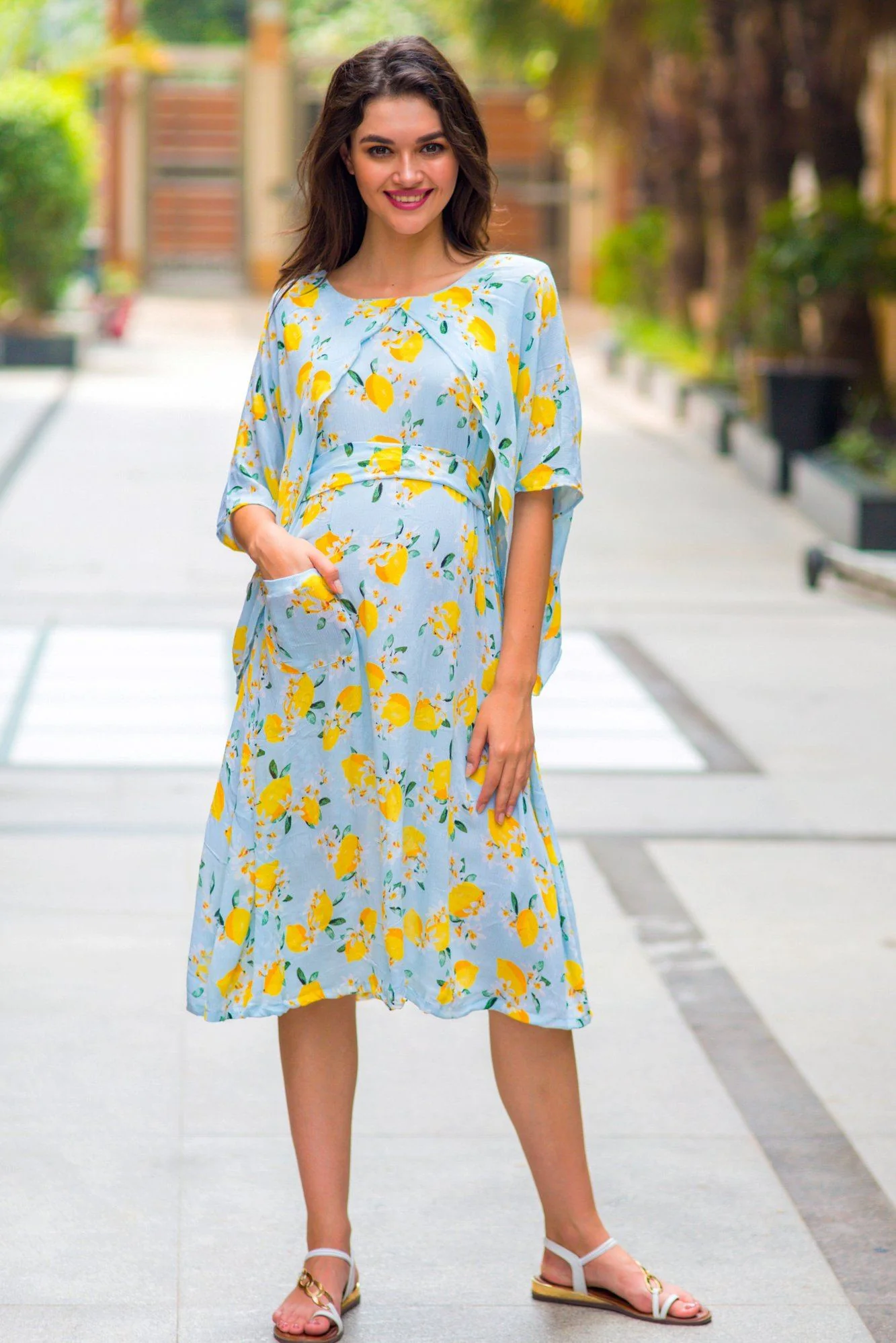 Lemon Mint Blue Maternity & Nursing Dress - Chenance