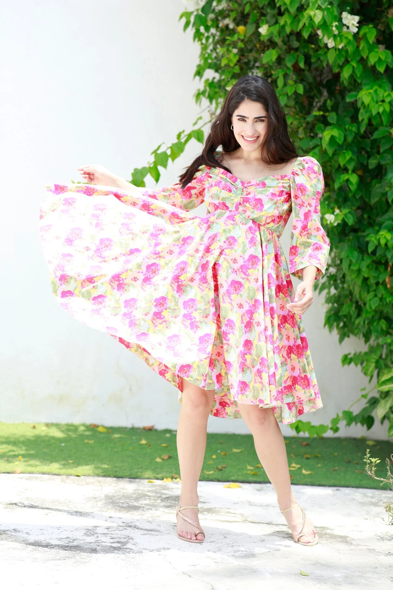 Victoria Flamingo Rosy Pink Maternity Knee Dress (100% Cotton) - Chenance