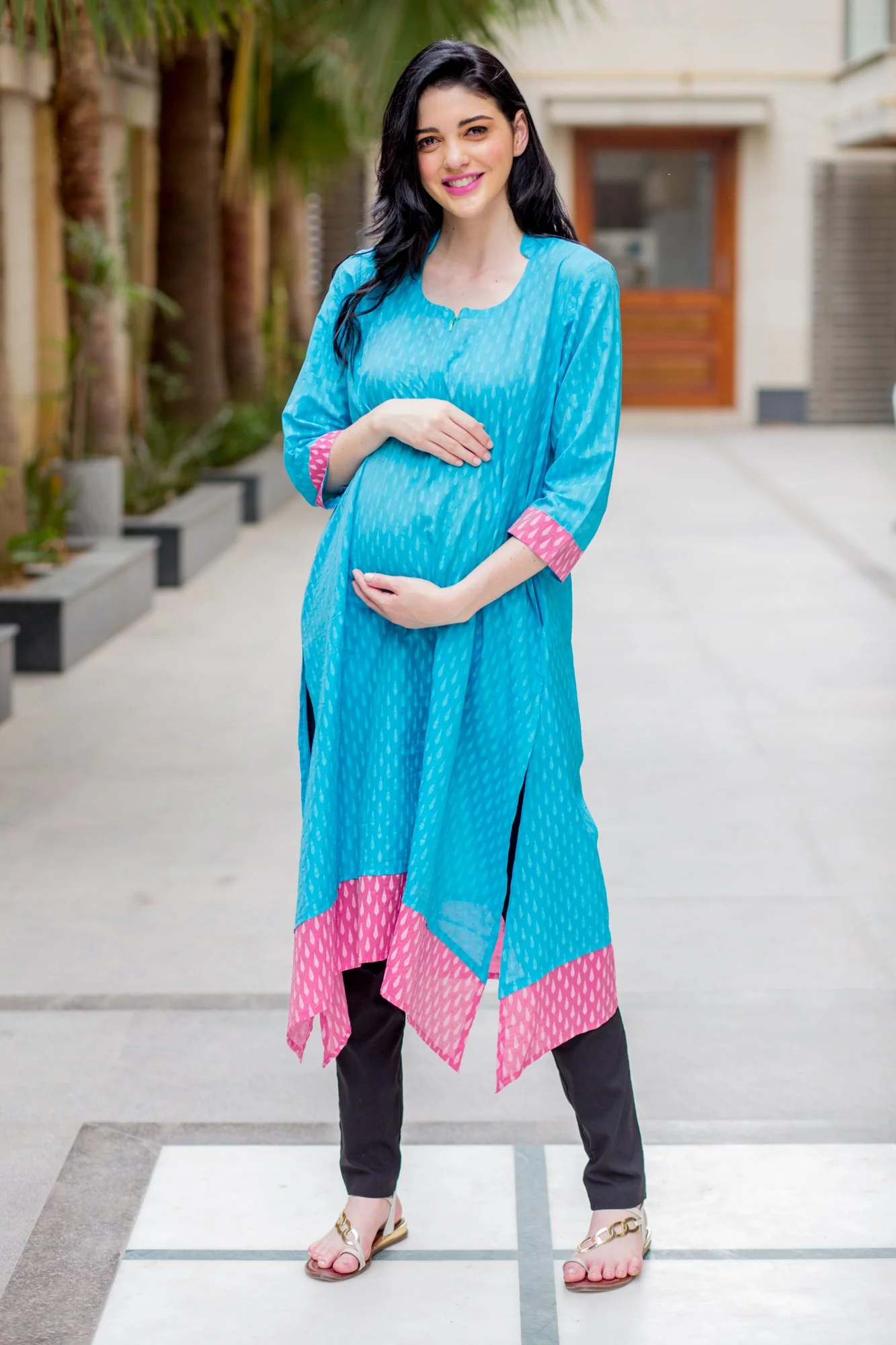 Aquamarine Cotton Front Zip Nursing Kurta - Chenance