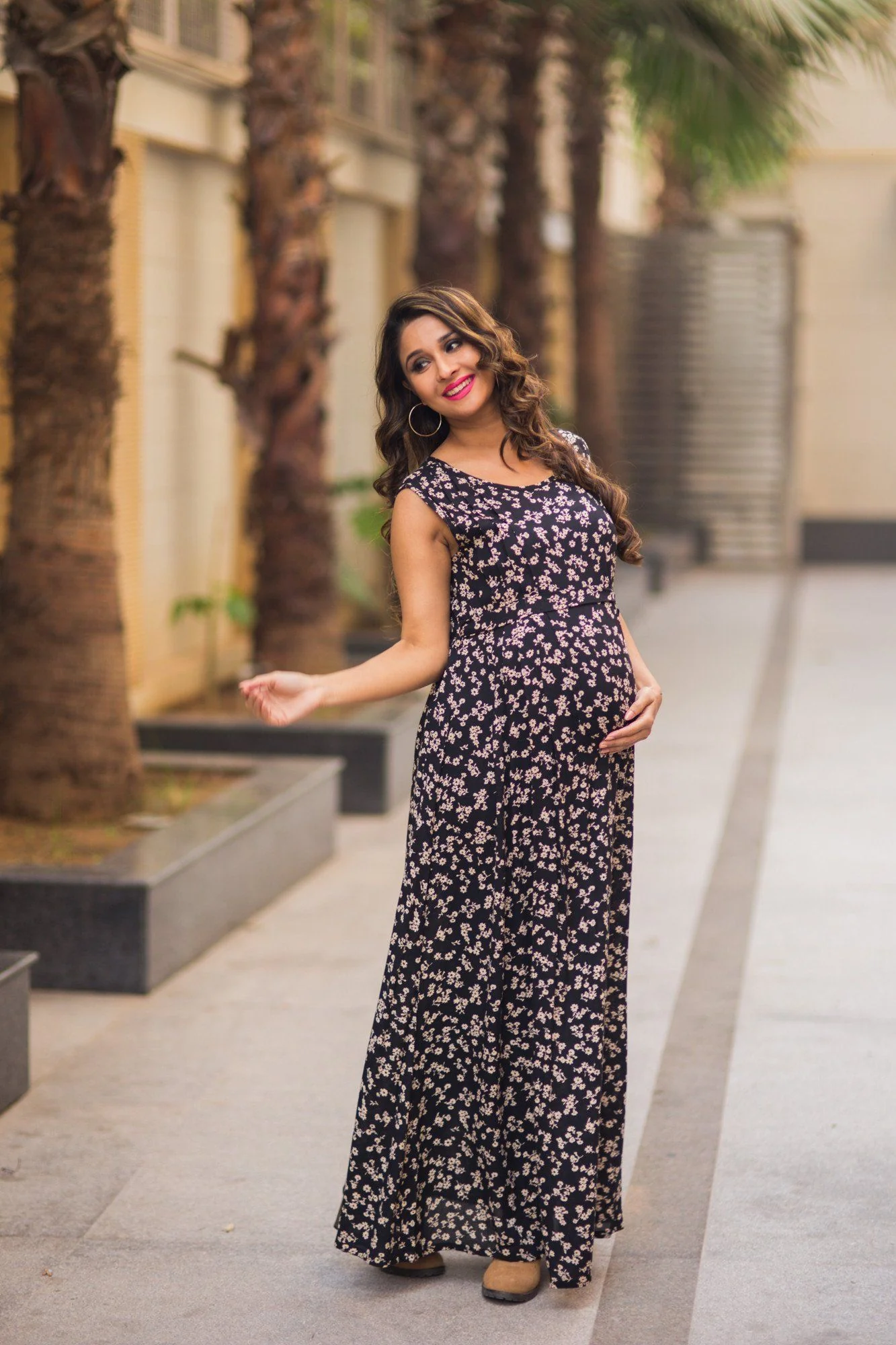 Floral Deep Blue Maternity Maxi Dress - Chenance