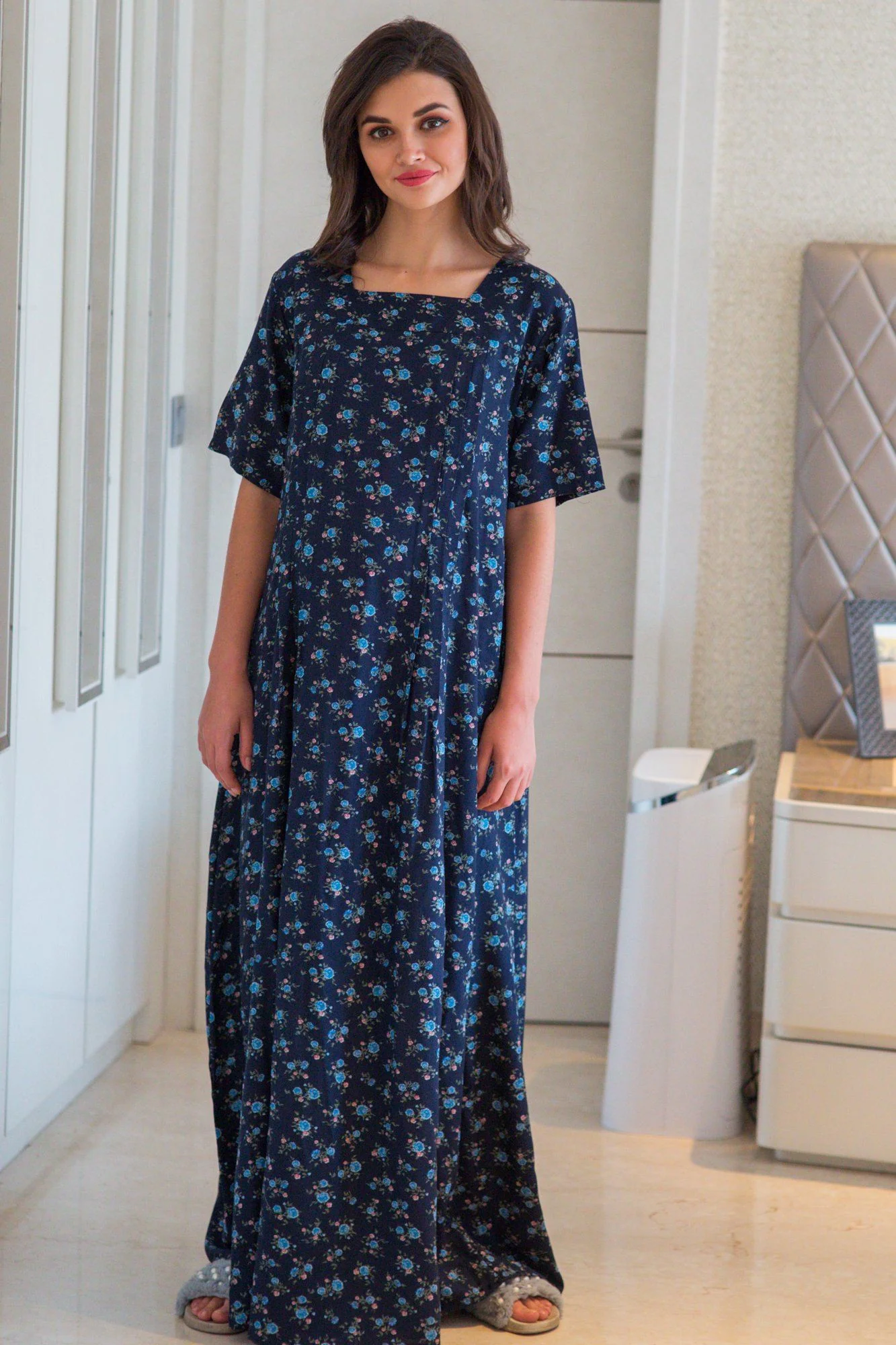 Cyndrella Floral Maternity & Nursing Night Dress - Chenance