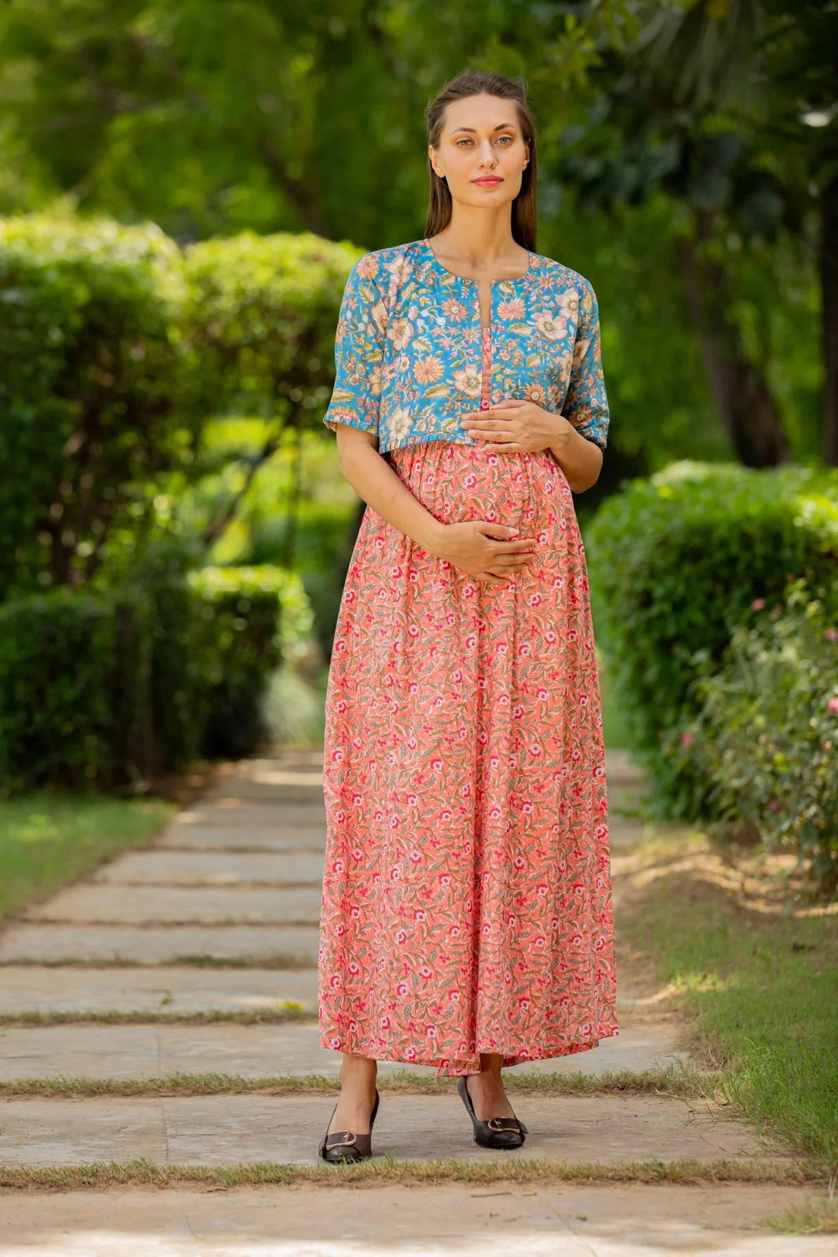 Azure Pink Floral Maternity & Nursing Jacket Dress (Set of 2) - Chenance