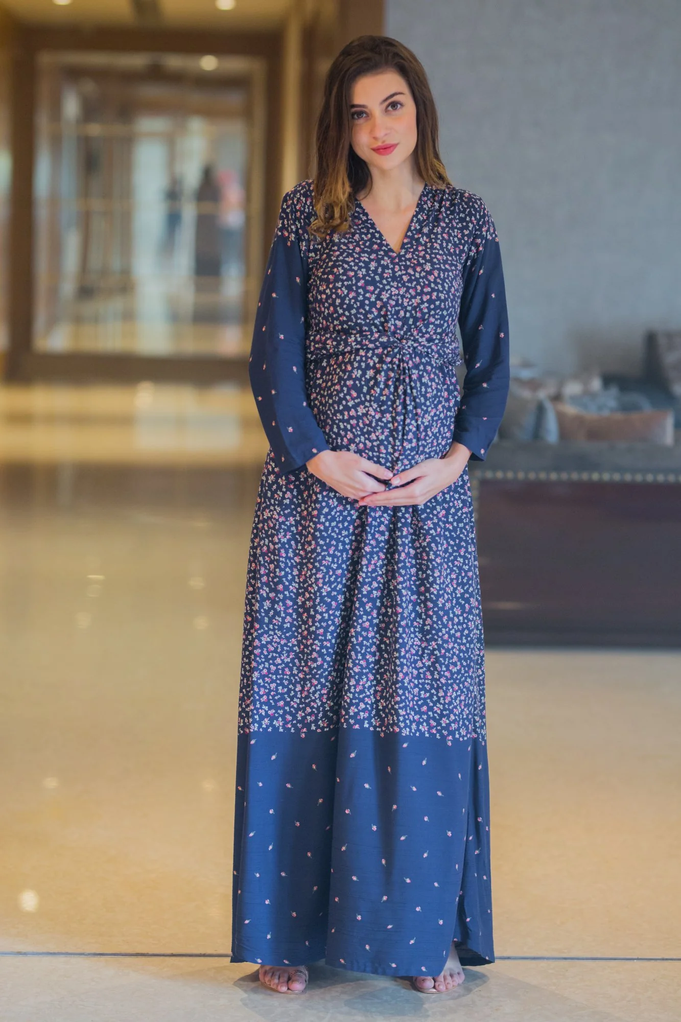 Cascading Arctic Floral Maternity Knot Dress - Chenance