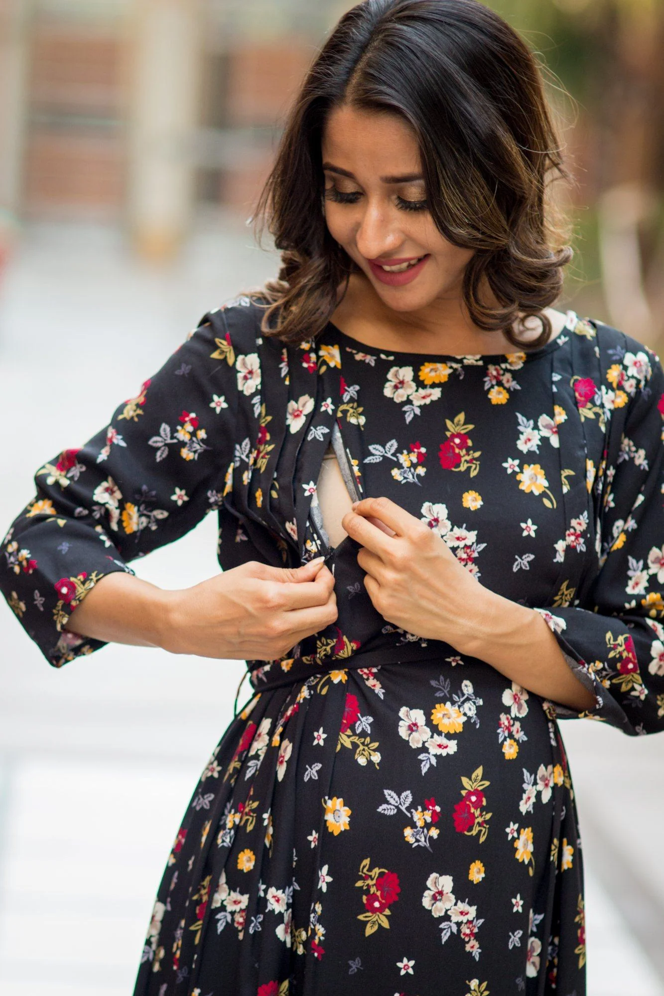 Black Floral Maternity & Nursing Maxi Dress - Chenance