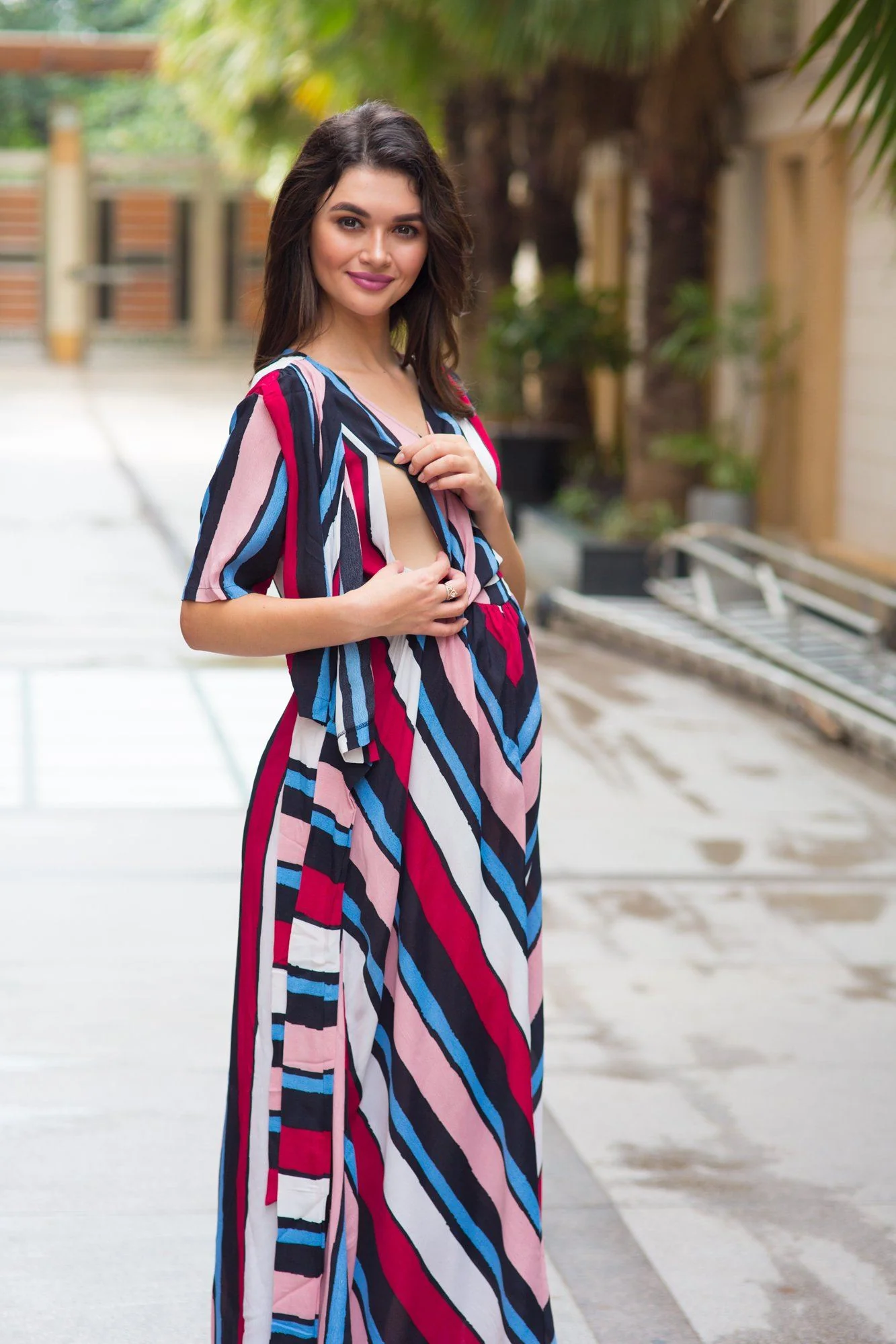 Radiant Striped Maternity & Nursing Wrap Dress - Chenance