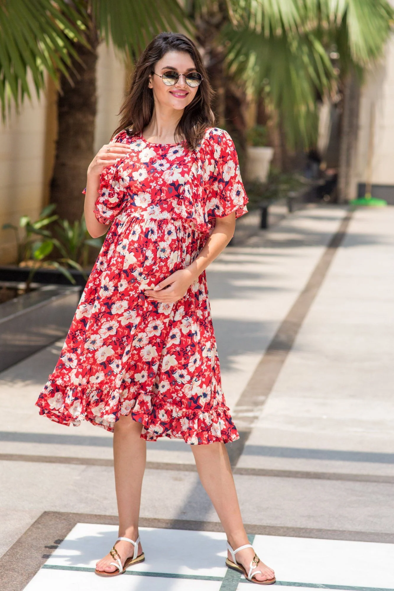 Tangerine Floral Maternity & Nursing Flap Dress - Chenance