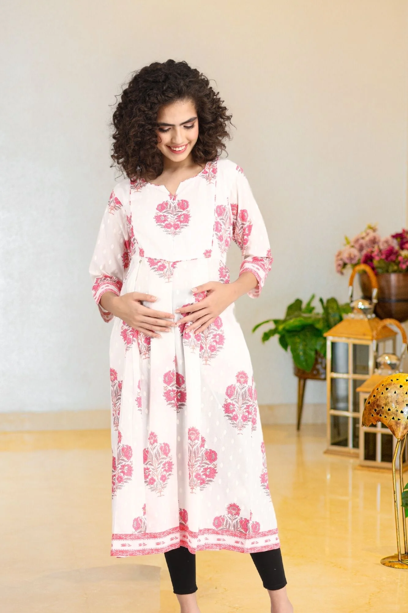 Snow White Front Zip Nursing Kurta (100% Cotton) - Chenance