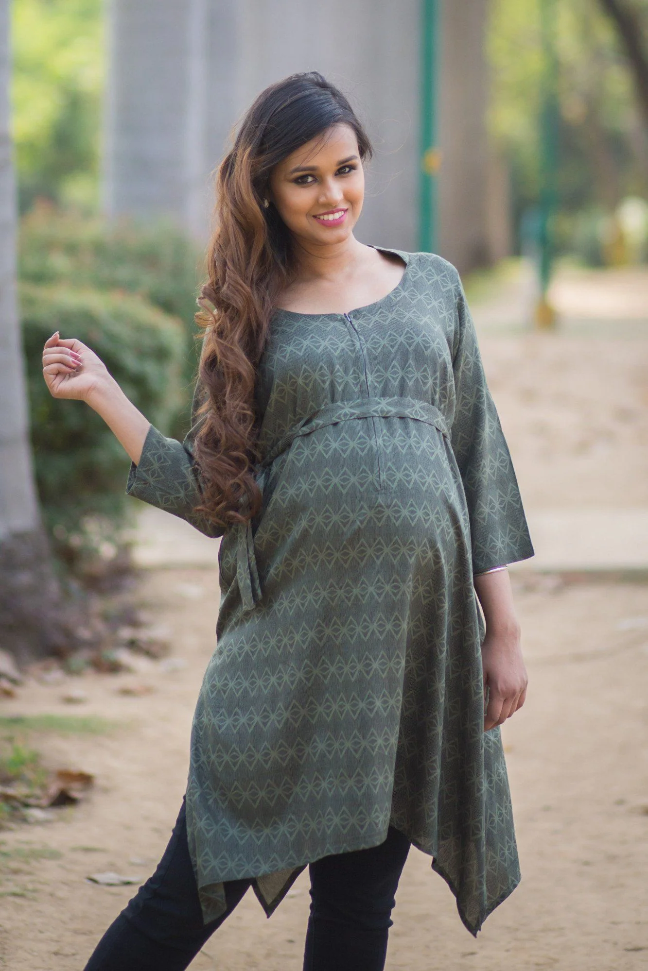 Green Print Front Zip Nursing Kurta - Chenance