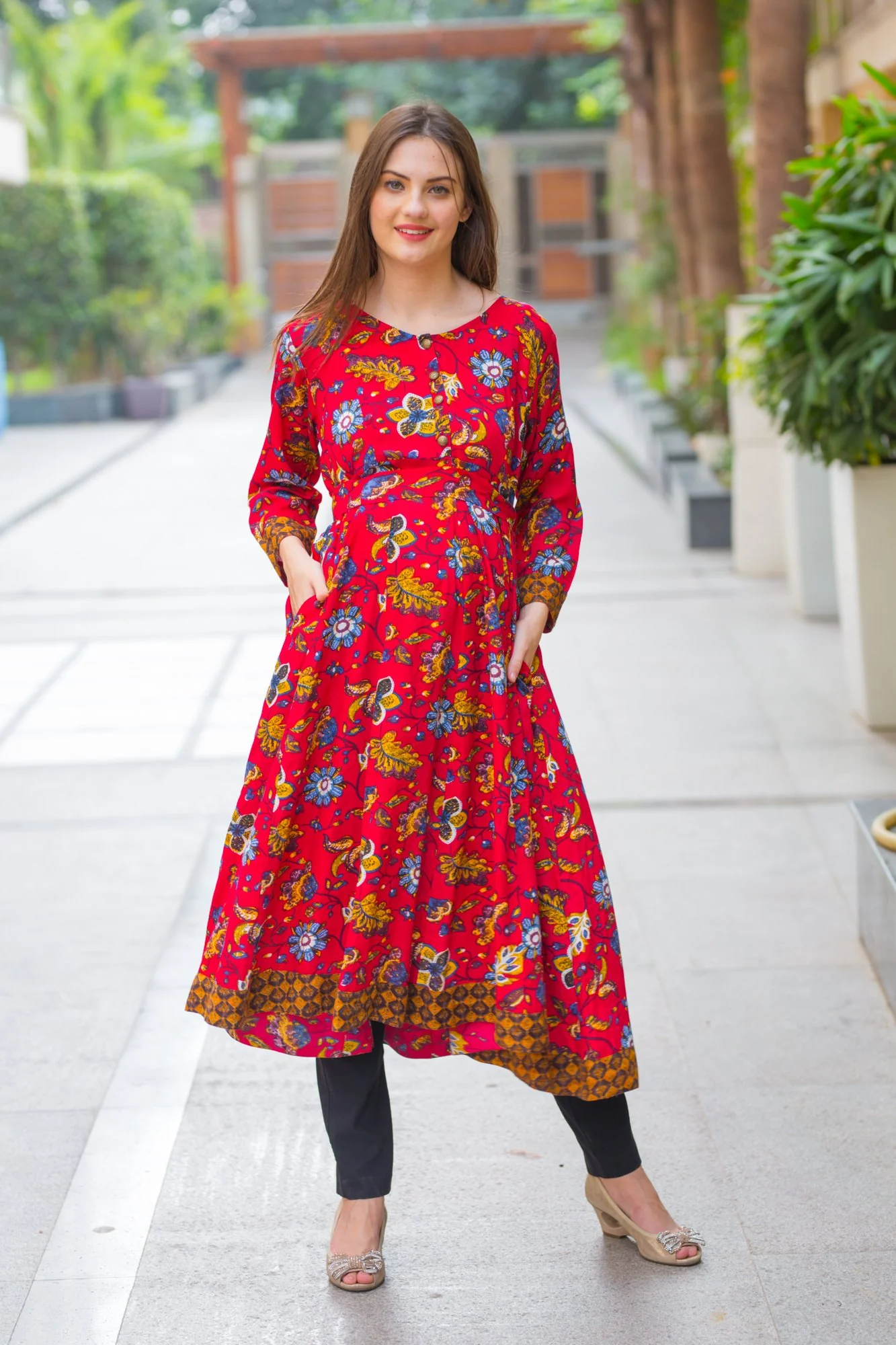 Festive Paisley Maternity & Nursing Anarkali Kurta - Chenance