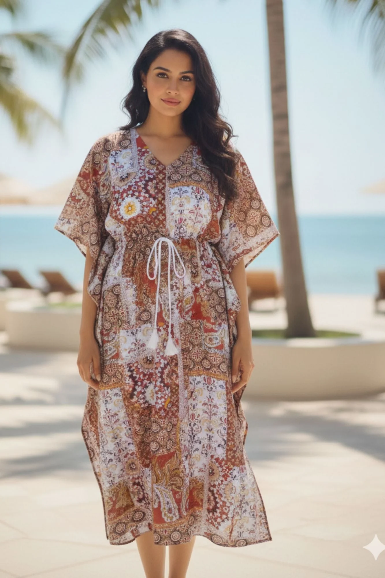 Rust Blossom Maternity & Nursing Kaftan (100% Cotton) - Chenance