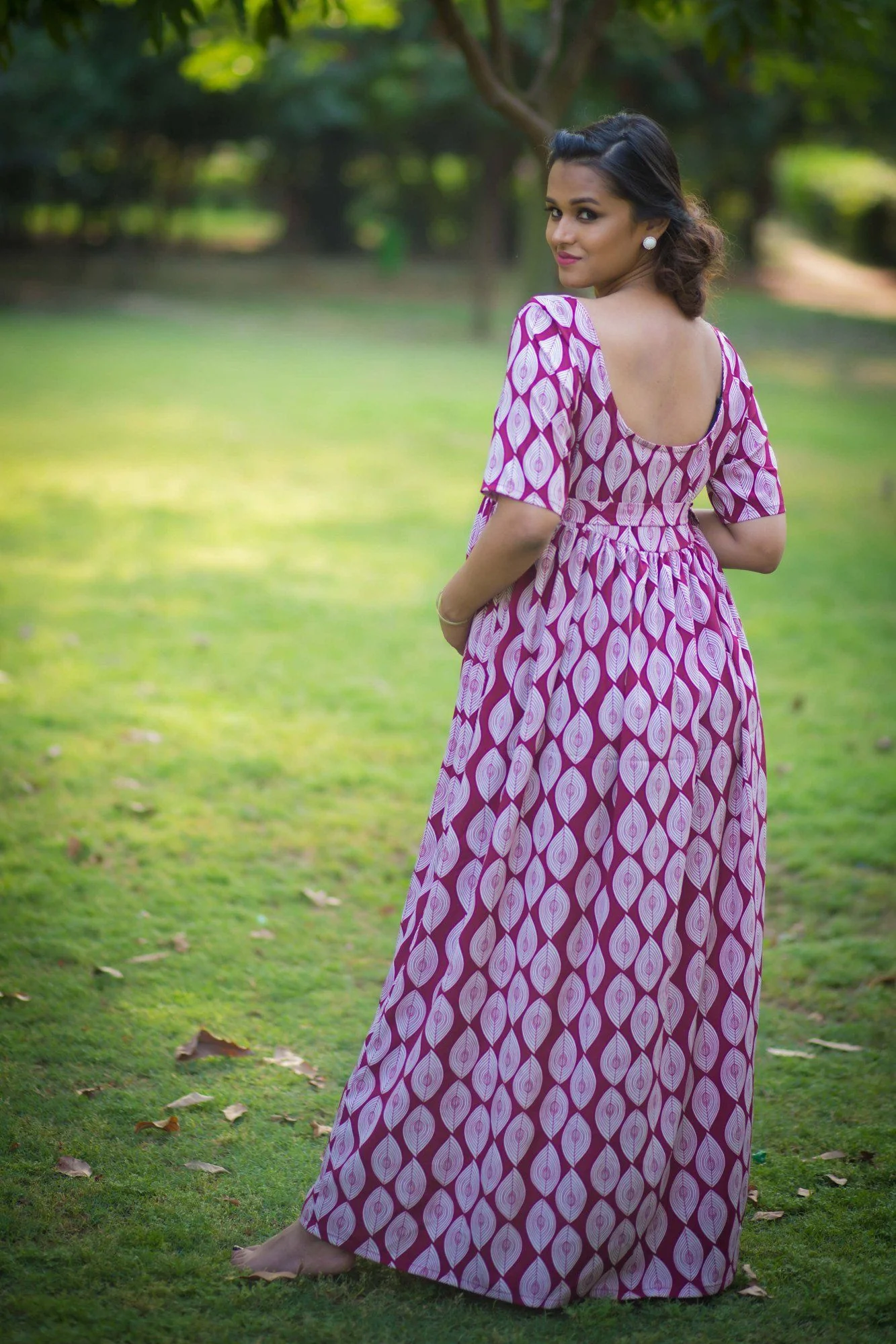 Berry Colored Gathered Maternity Maxi Dress - Chenance