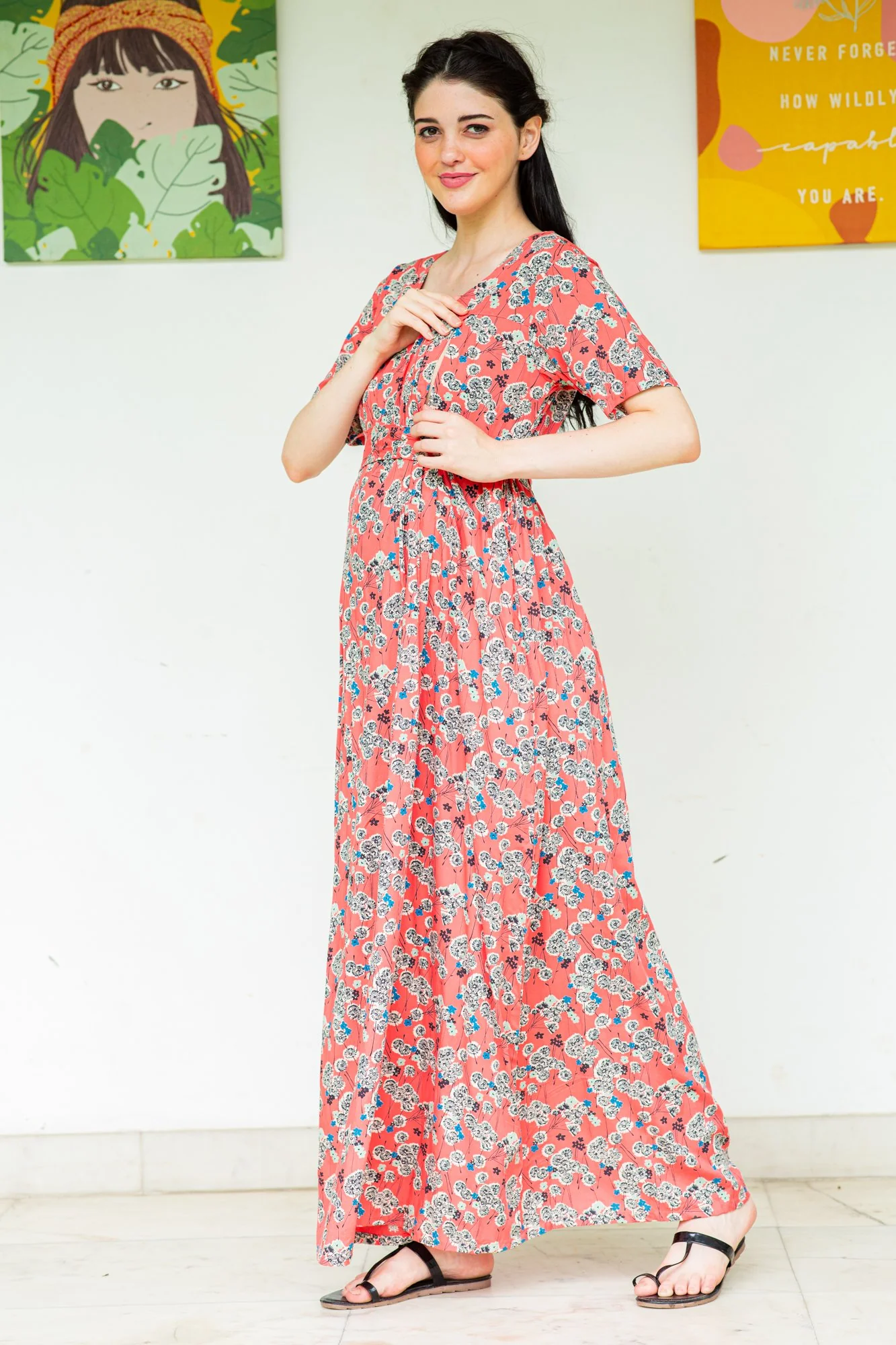 Daisy Nursing Concealed Zips Night Dress - Chenance