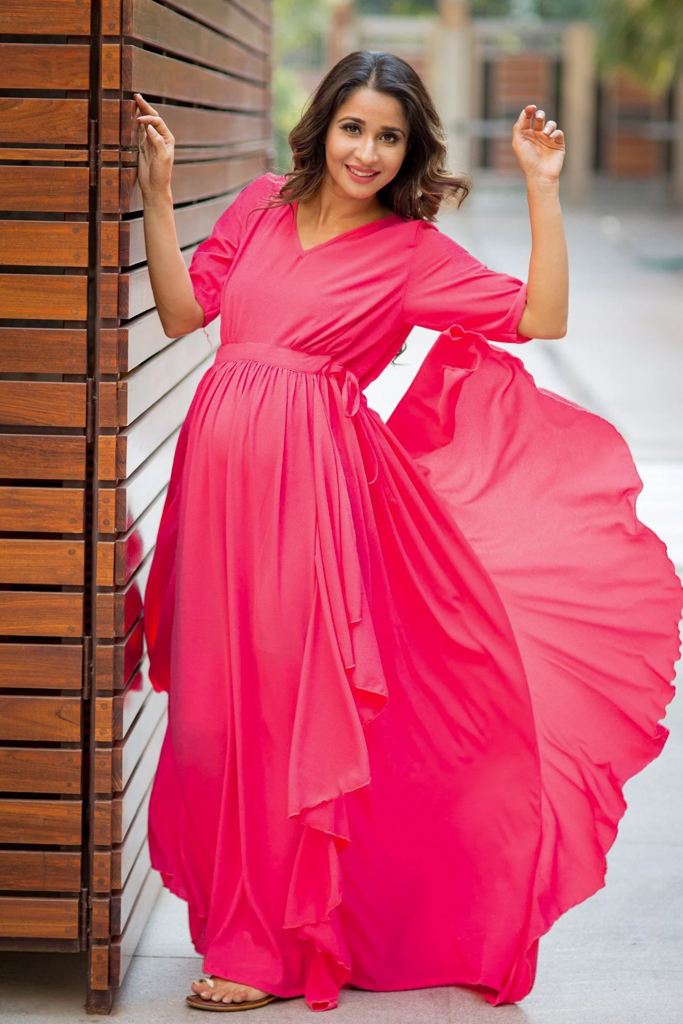 Luxe Pink Blush Bubble Georgette Maternity Dress - Chenance