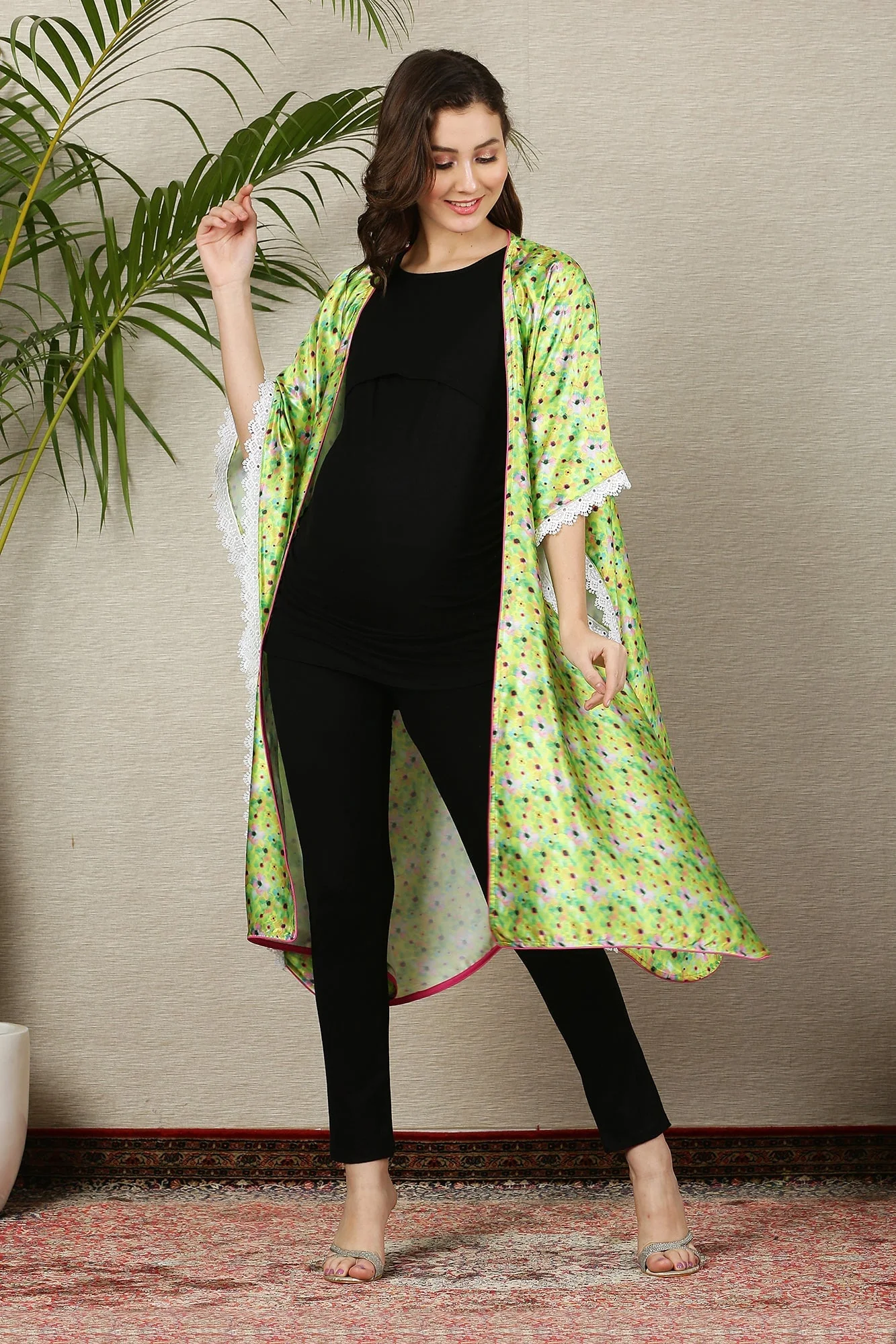 Eden Lime Green Cascading Maternity Satin Cover Up - Chenance