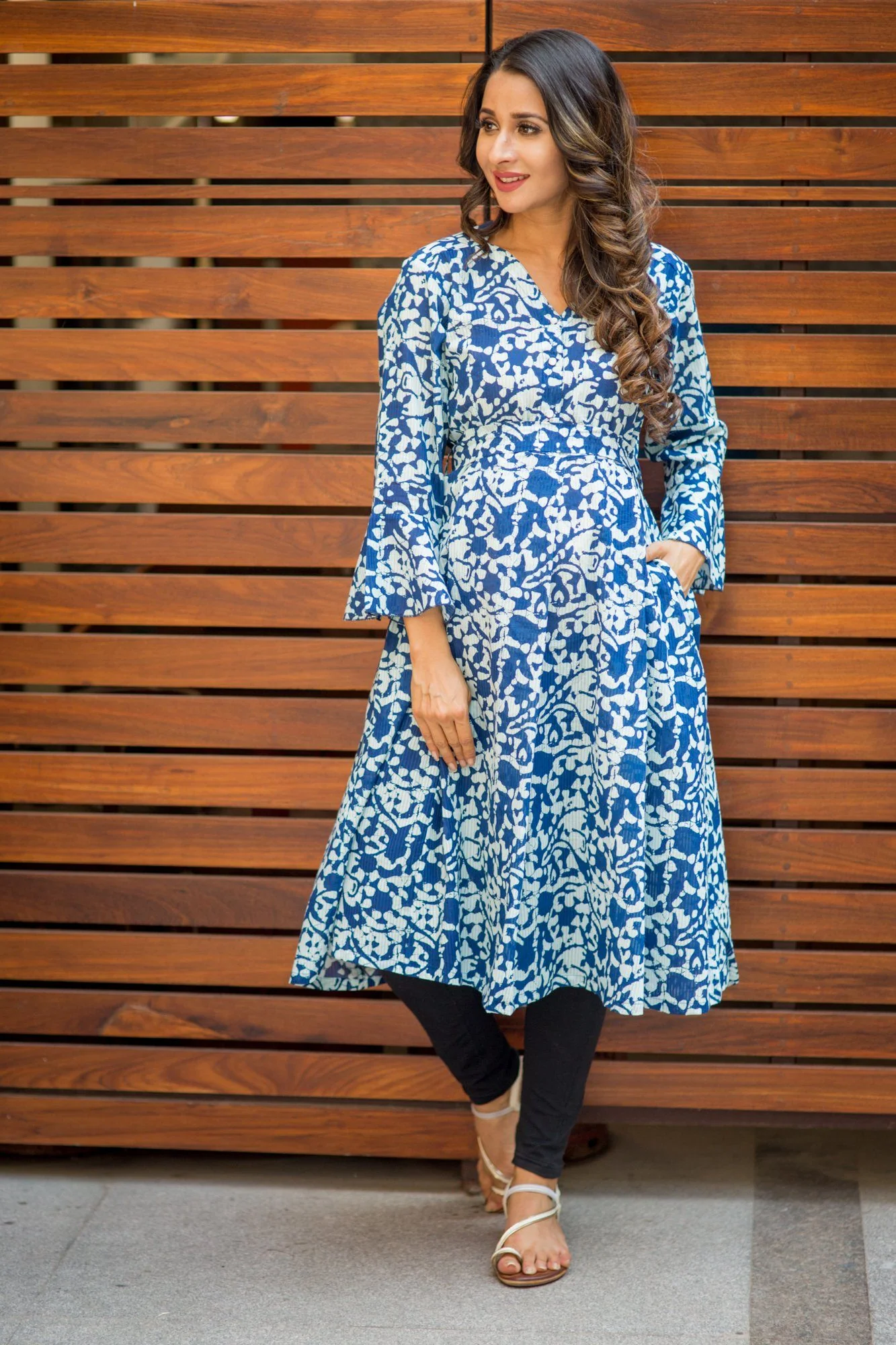 Indigo Front Button Boho Versatile Maternity & Nursing Kurta Dress - Chenance