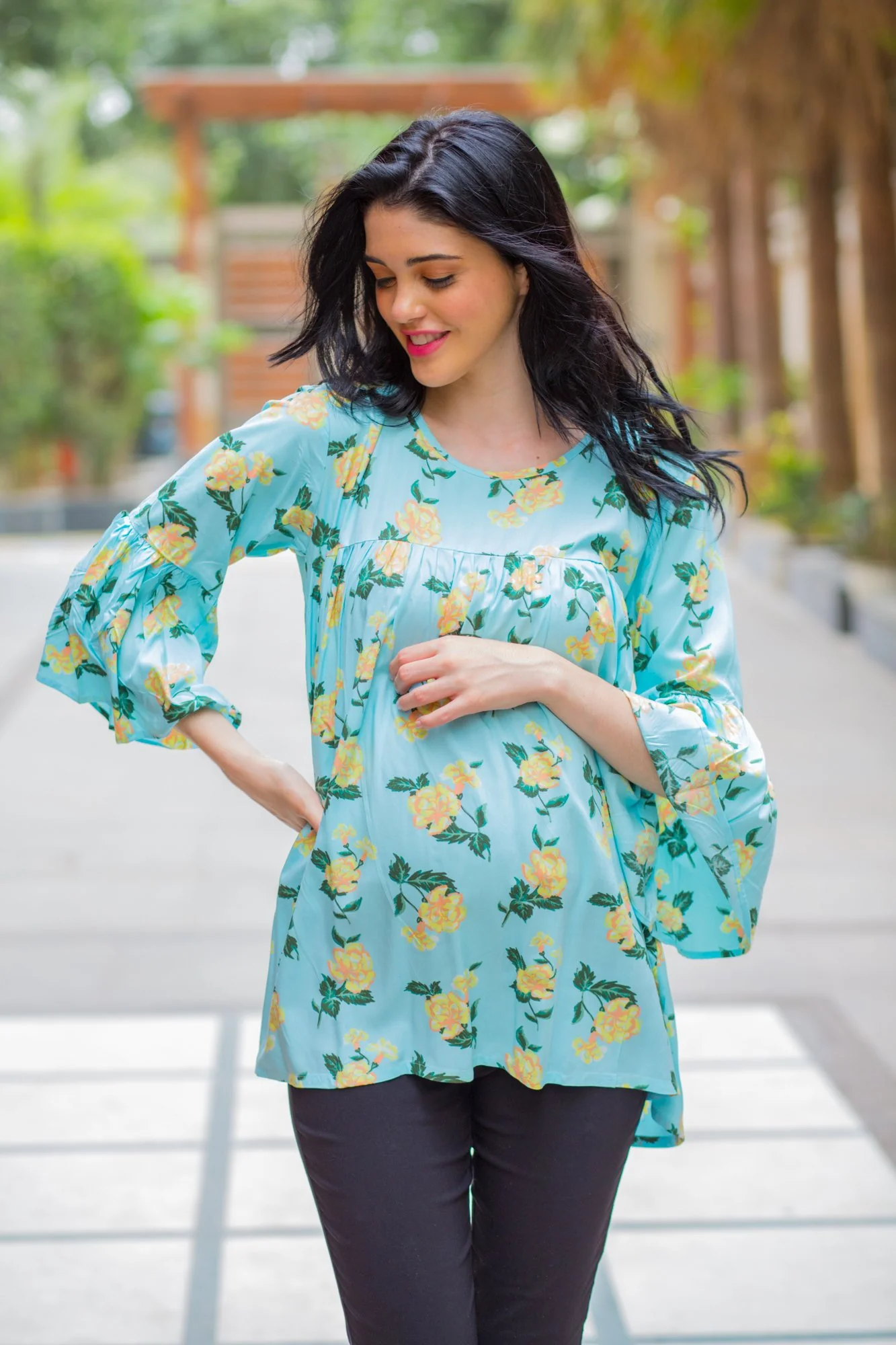 Mint Yellow Bloom Maternity Top - Chenance