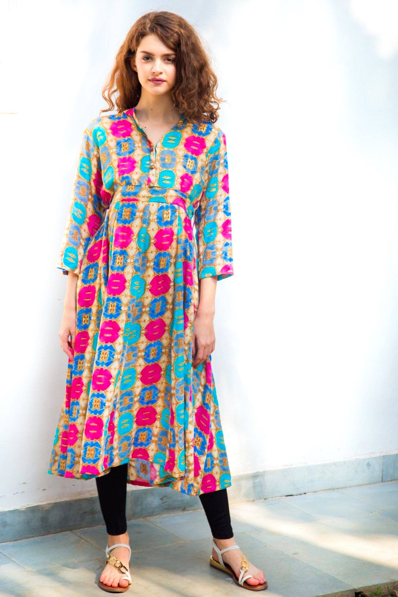Celebration Foil Print Maternity & Nursing Kurta Dress - Chenance
