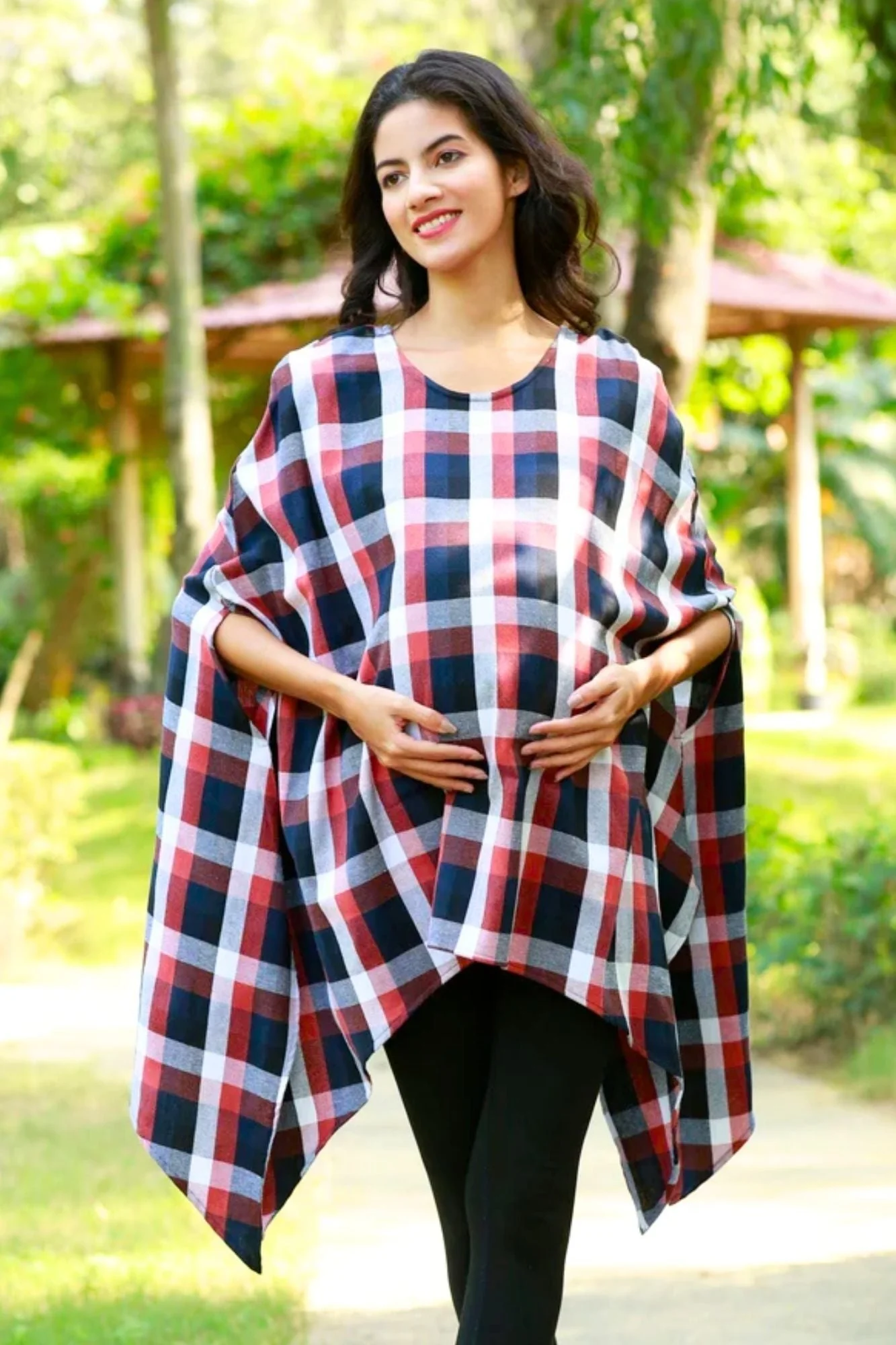 Blue Berry Red Plaid Maternity Poncho - Chenance
